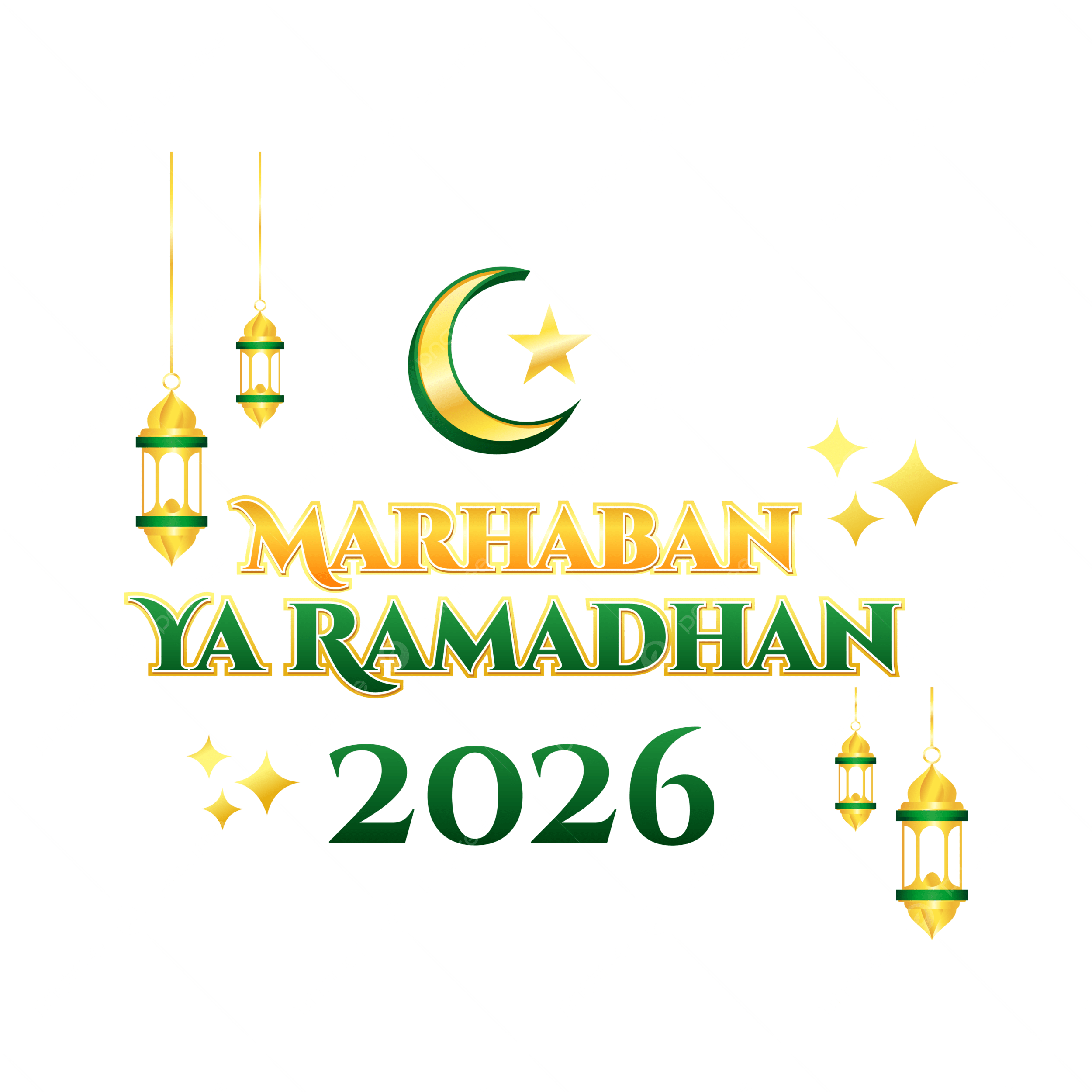 Marhaban Ya Ramadan Kareem Greeting With Crescent Moon And Islamic Decoration Vector, Marhaban Yes Ramadhan 2026, Ramadan 2026, 1 Ramadan 2026 PNG and Vector with Transparent Background for Free Download