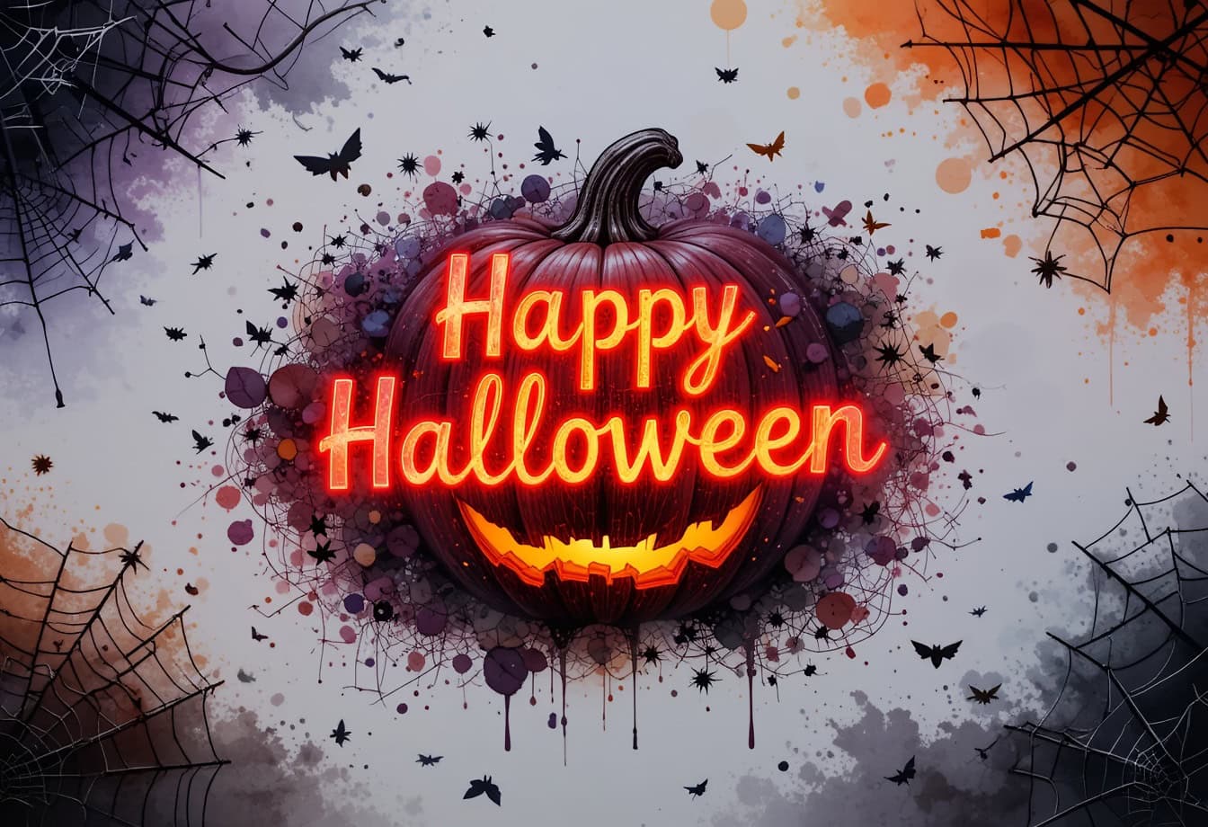 Free picture: Happy Halloween, a spooky design with a pumpkin and glowing text