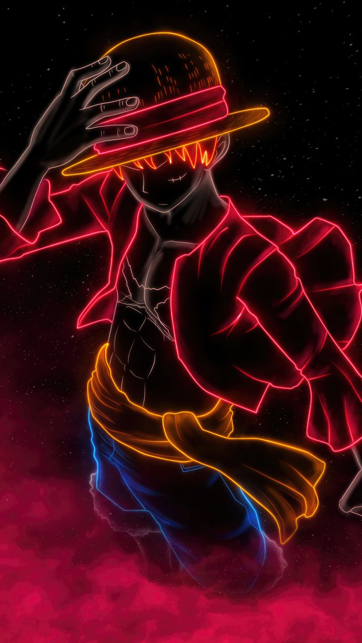 2023, One Piece, Monkey D. Luffy, neon line art, 1080x1920 wallpaper
