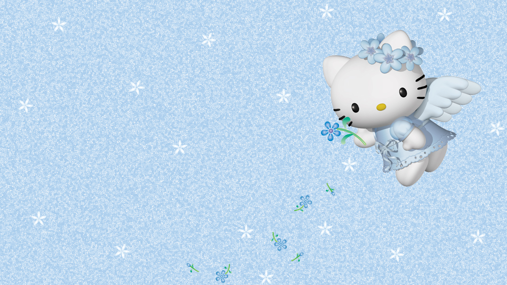 Hello Kitty With Wings Blue White Flowers HD Hello Kitty Wallpaper