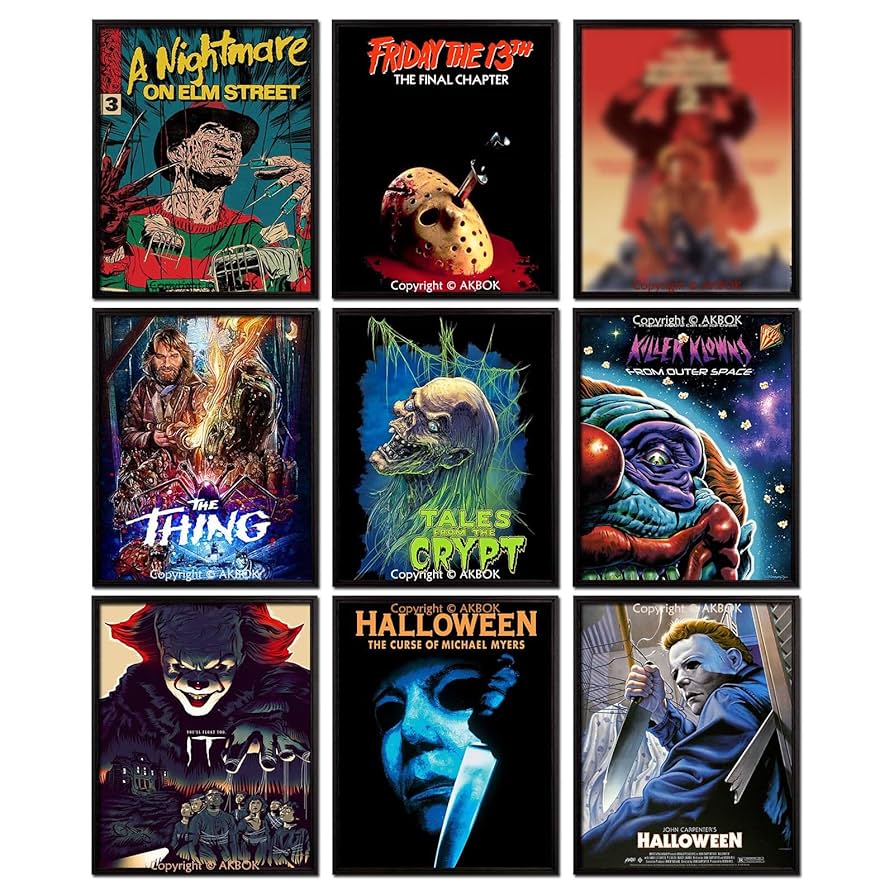 Vintage Horror Movie Posters Set Scary Movie Art Prints Horror Movie Character Wall Art Posters Home Living Room Bedroom Man Cave Theater Decor 8”X 10” Unframed: Posters