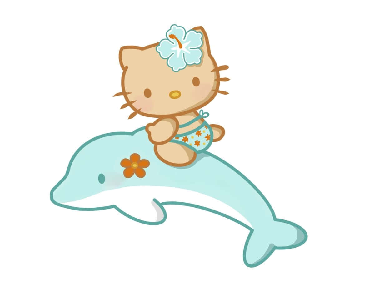 Download Hawaiian Hello Kitty Riding Dolphin Wallpaper