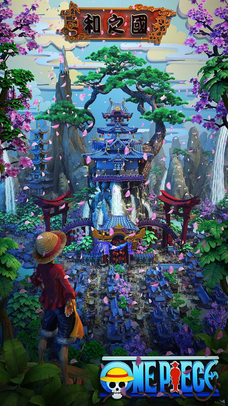 Download Caption: The Vibrant 3D Kingdom of Luffy on Aesthetic Anime iPhone Wallpaper