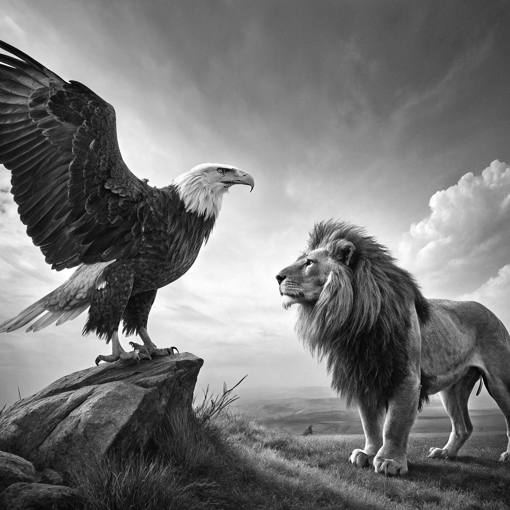 Eagle And Lion: Conquerors Of The World. AI Art Generator. Easy Peasy.AI