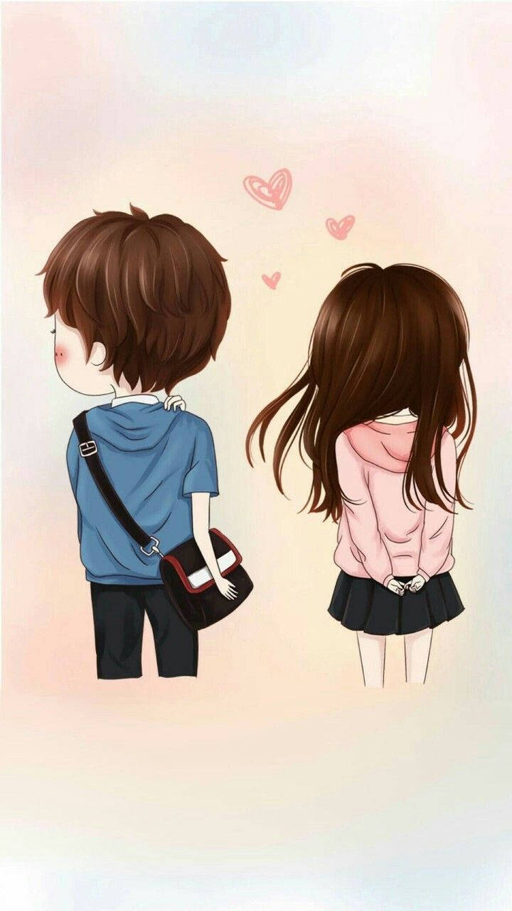 Download Shy Cute Couple Cartoon Wallpaper