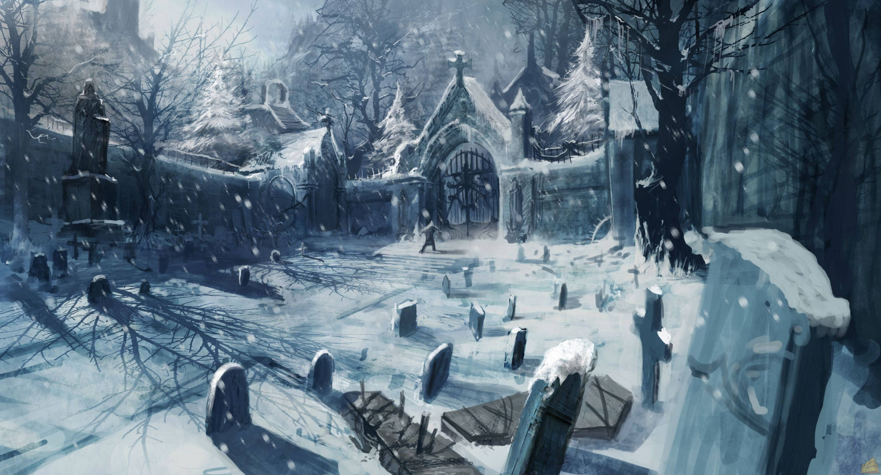 Download Graveyard In Winter Wallpaper