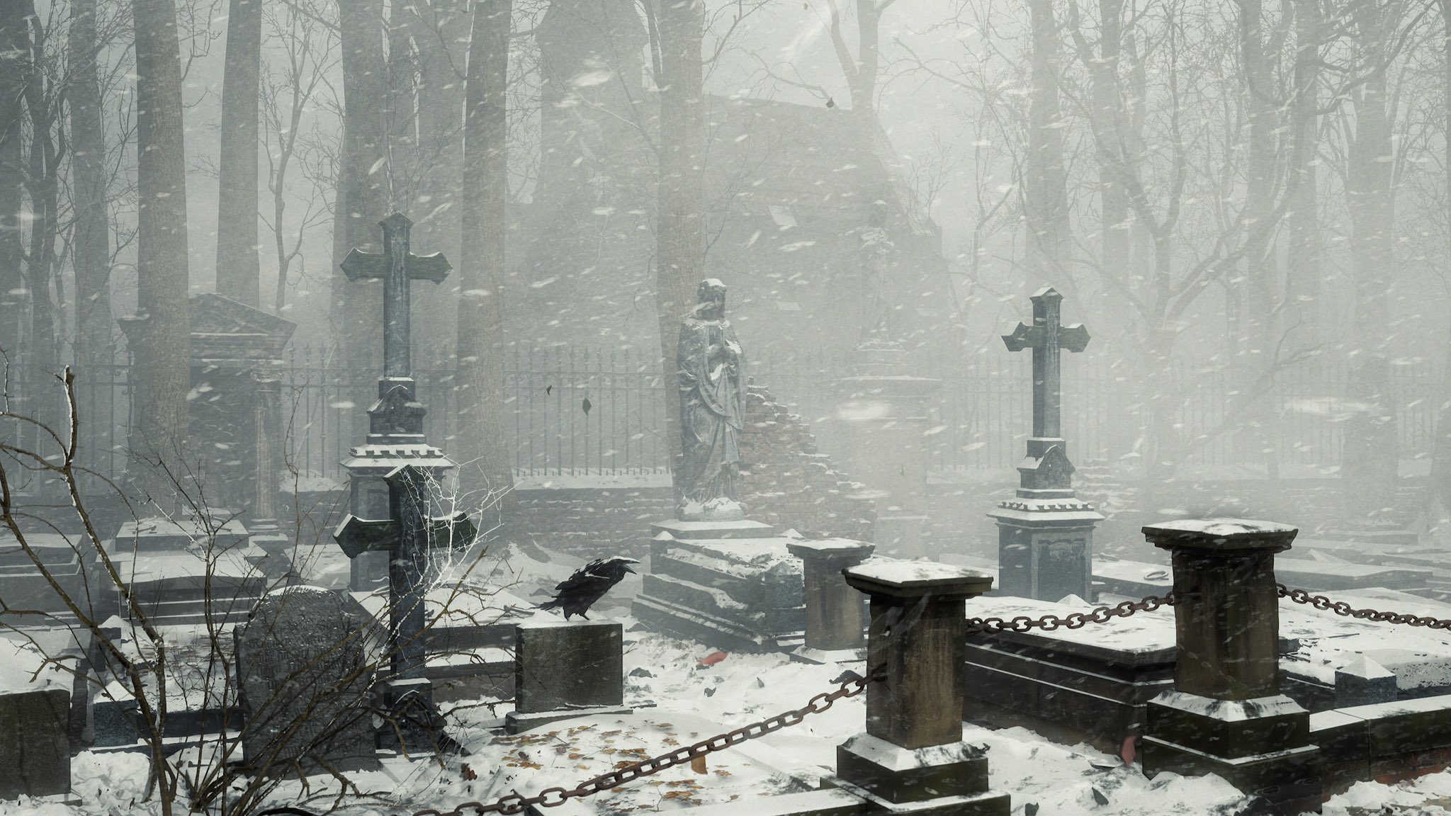 Pasquale Scionti Winter Mood Dark Cemetery with snow Unreal Engine 5.5.1 Lumen Nanite 60fps Fps 4k Native Epic Settings No DLSS running on RTX4090 Lighting is a combination of HDR