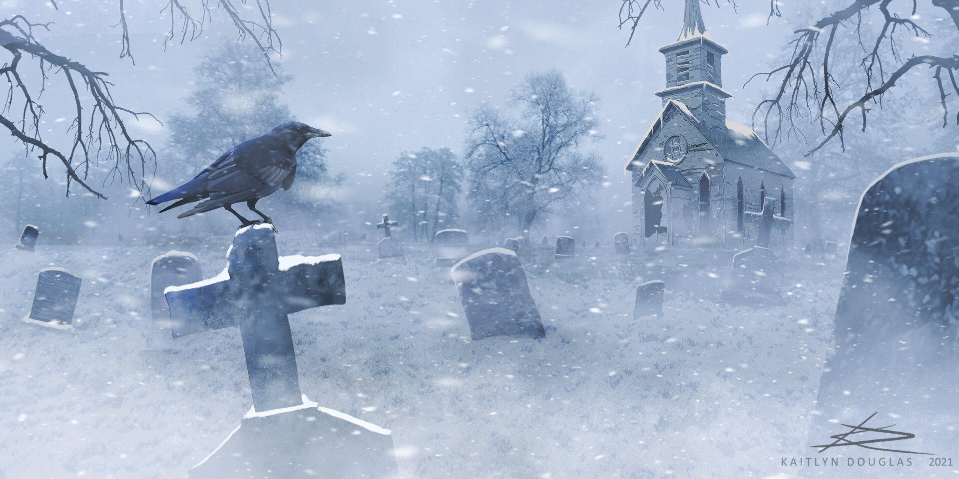 Snowy graveyard