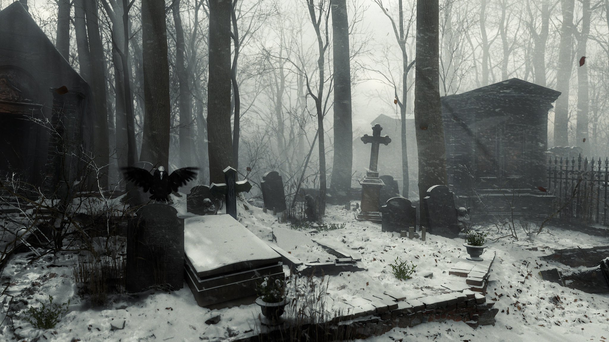 Pasquale Scionti Winter Mood Dark Cemetery with snow Unreal Engine 5.5.1 Lumen Nanite 60fps Fps 4k Native Epic Settings No DLSS running on RTX4090 Lighting is a combination of HDR