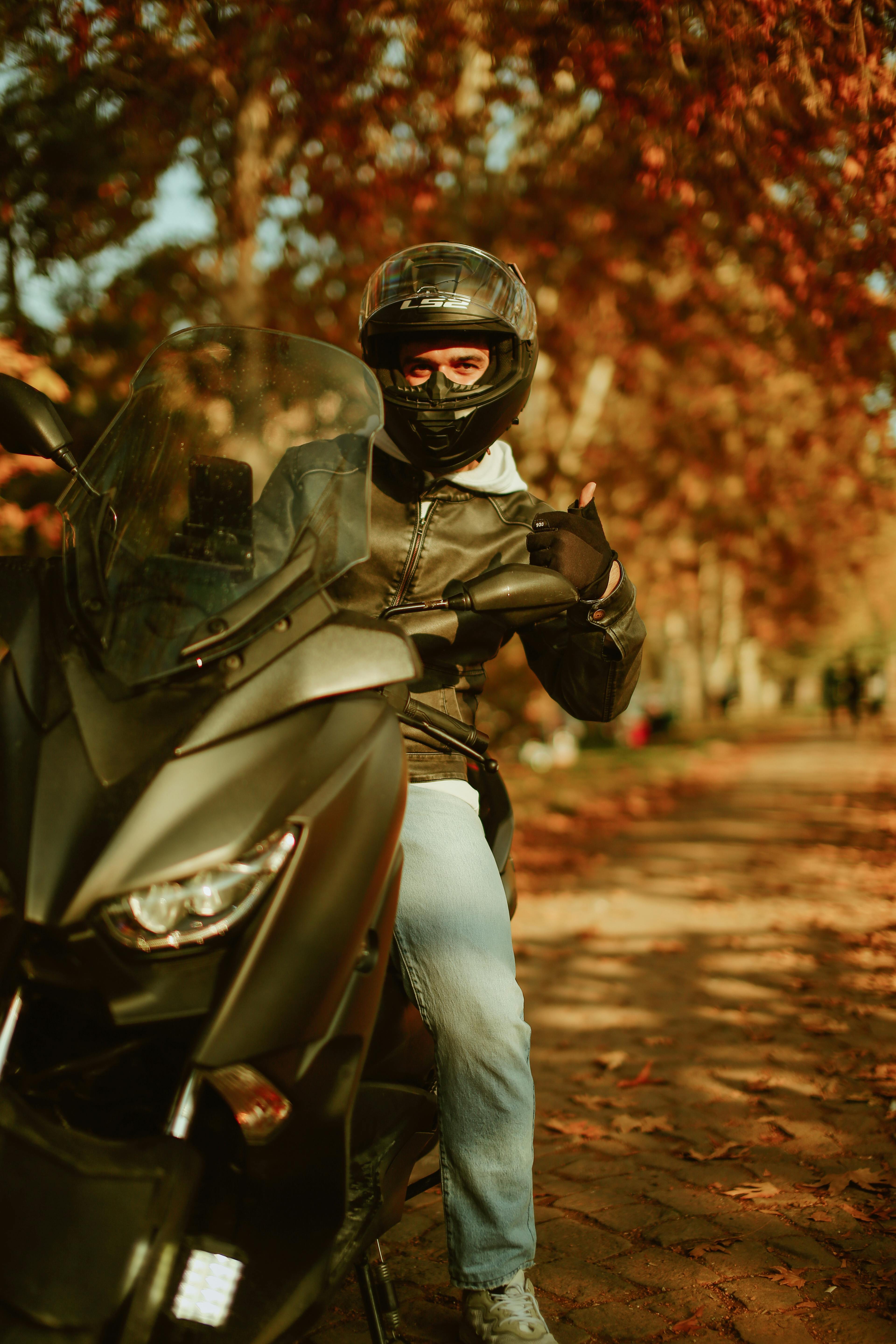Bike with Motorcycle in Autumn Scenery · Free