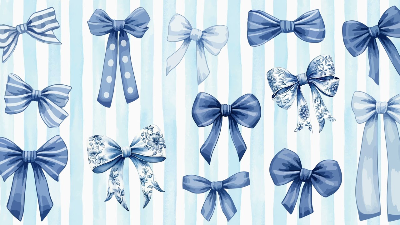 Blue bow background. Coquette wallpaper. Aesthetic screensaverk Frame tv art for girls 2 hrs