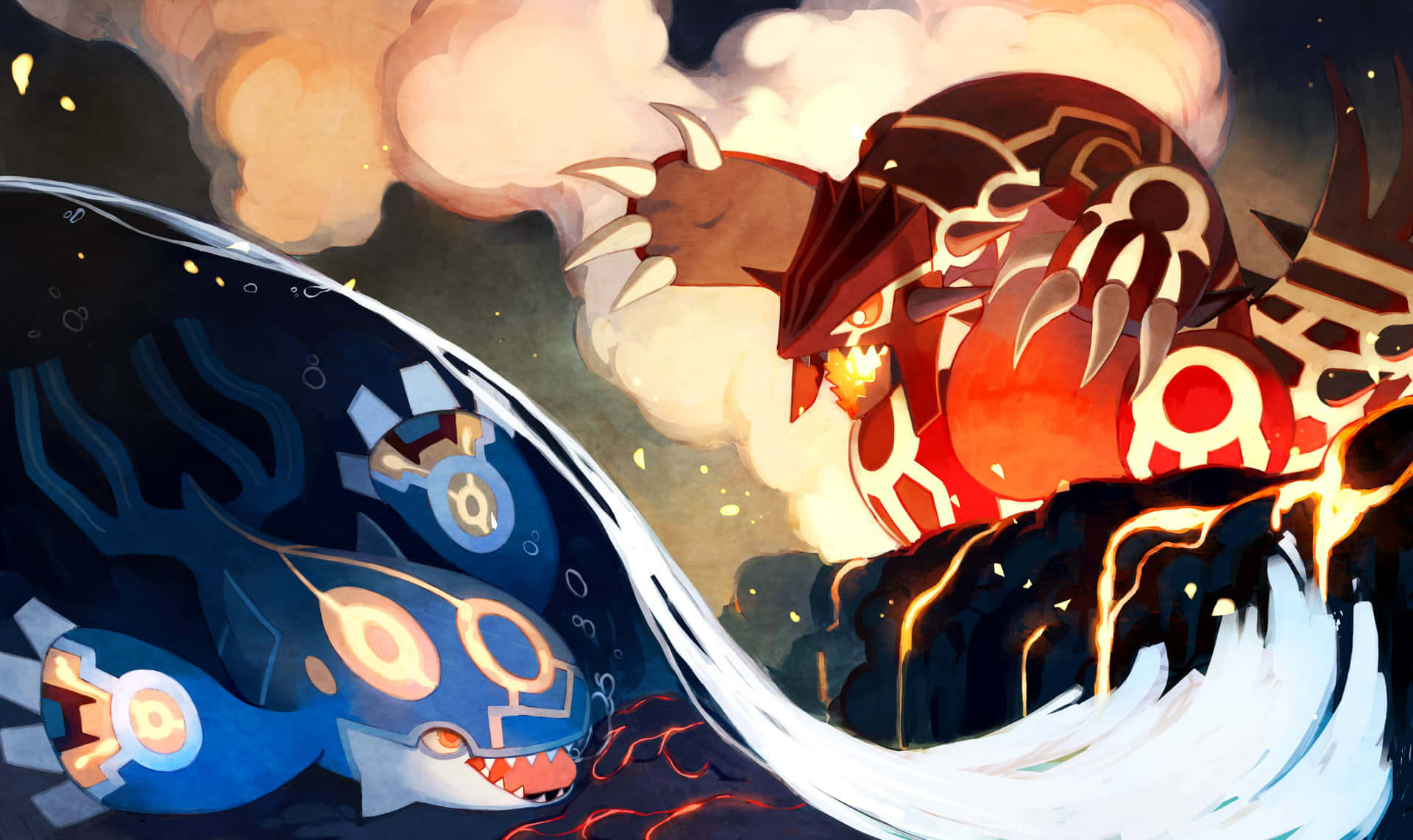 Download Primal Groudon And Primal Kyogre In Their Habitats Wallpaper