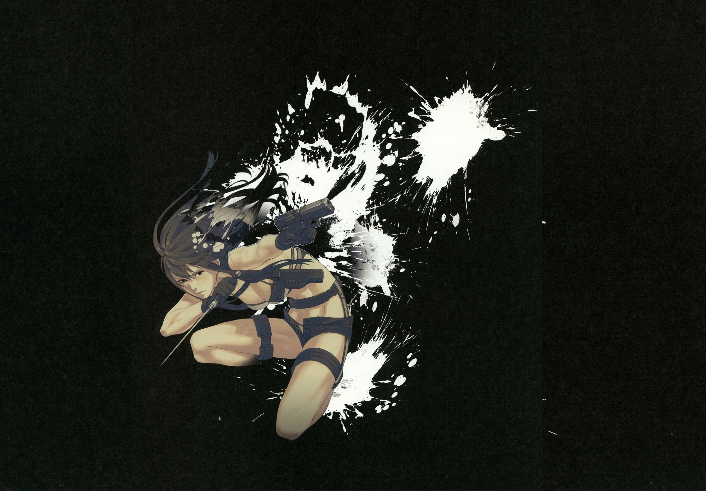 Wallpaper gun, weapons, dagger, killer, in the dark, spray paint, by Yuusuke Kozaki, Kyoko Karasuma no Jikendo for mobile and desktop, section сёнэн, resolution 2300x1600