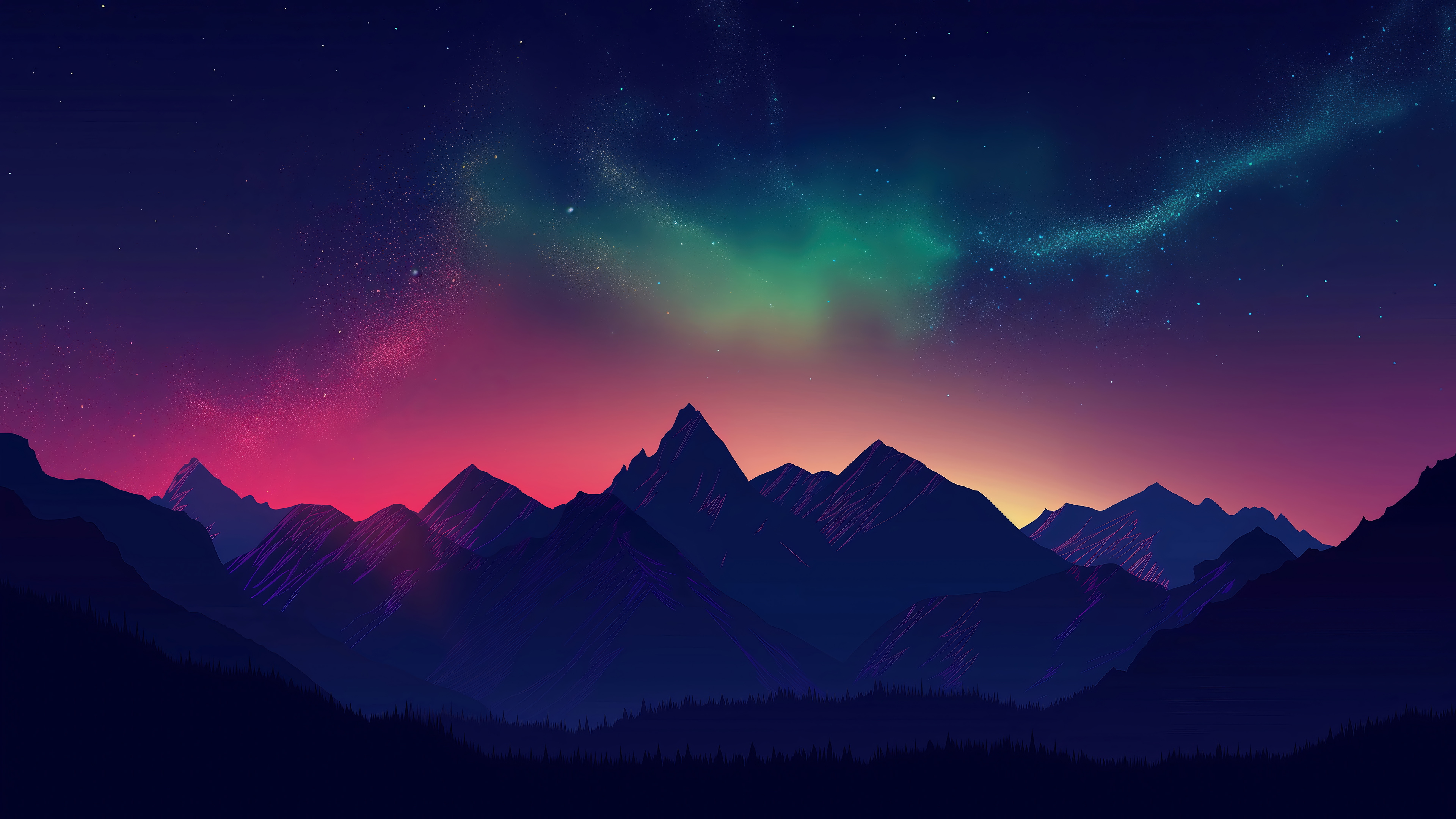 Mountain Night Aurora Borealis Digital Art Wallpaper 4K HD PC b