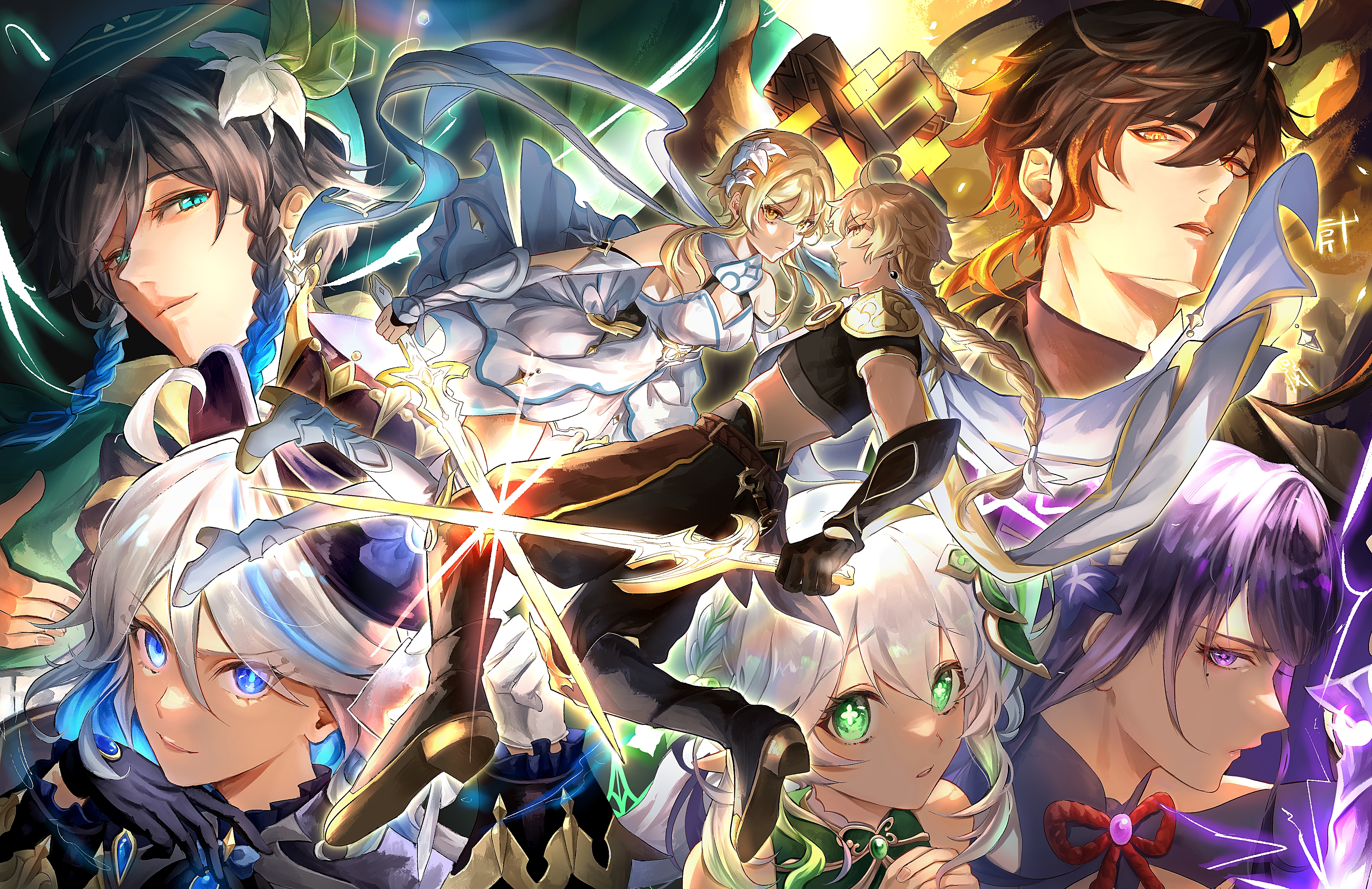 Genshin Impact Legends Unite: Furina, Venti, Lumine, Aether & Zhongli in 4K Ultra HD by ずみ