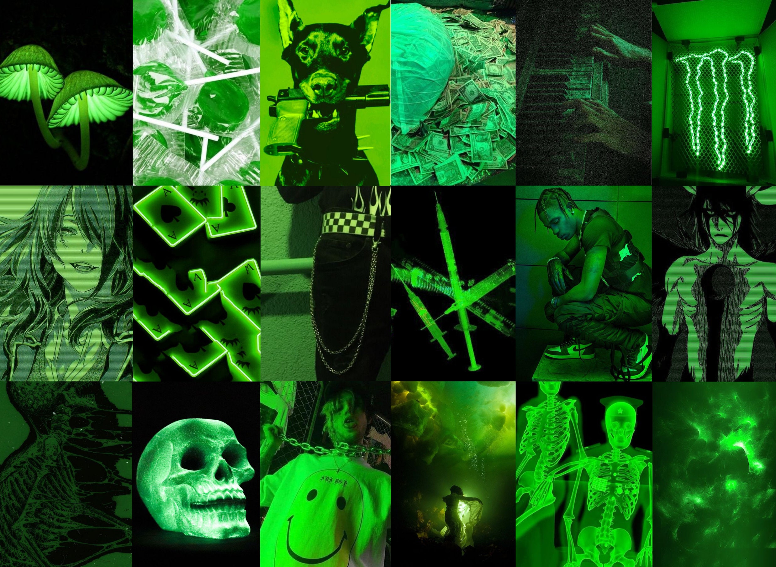 150pcs Euphoria Green Wall Collage Kit, Neon Aesthetic Prints, Green Room Decor, Picture Set, Green Wall Art, Green Wall Decor, Gift For