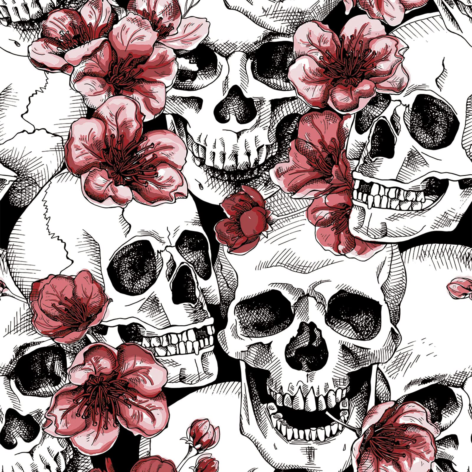 LwenSnow Halloween Skull Floral Peel and Stick Wallpaper Red Sugar Skull Floral Gothic Wallpaper Vinyl Removable Self Adhesive Wall Paper for Bedroom Cabinets Accent Wall Decorations 17.3x118