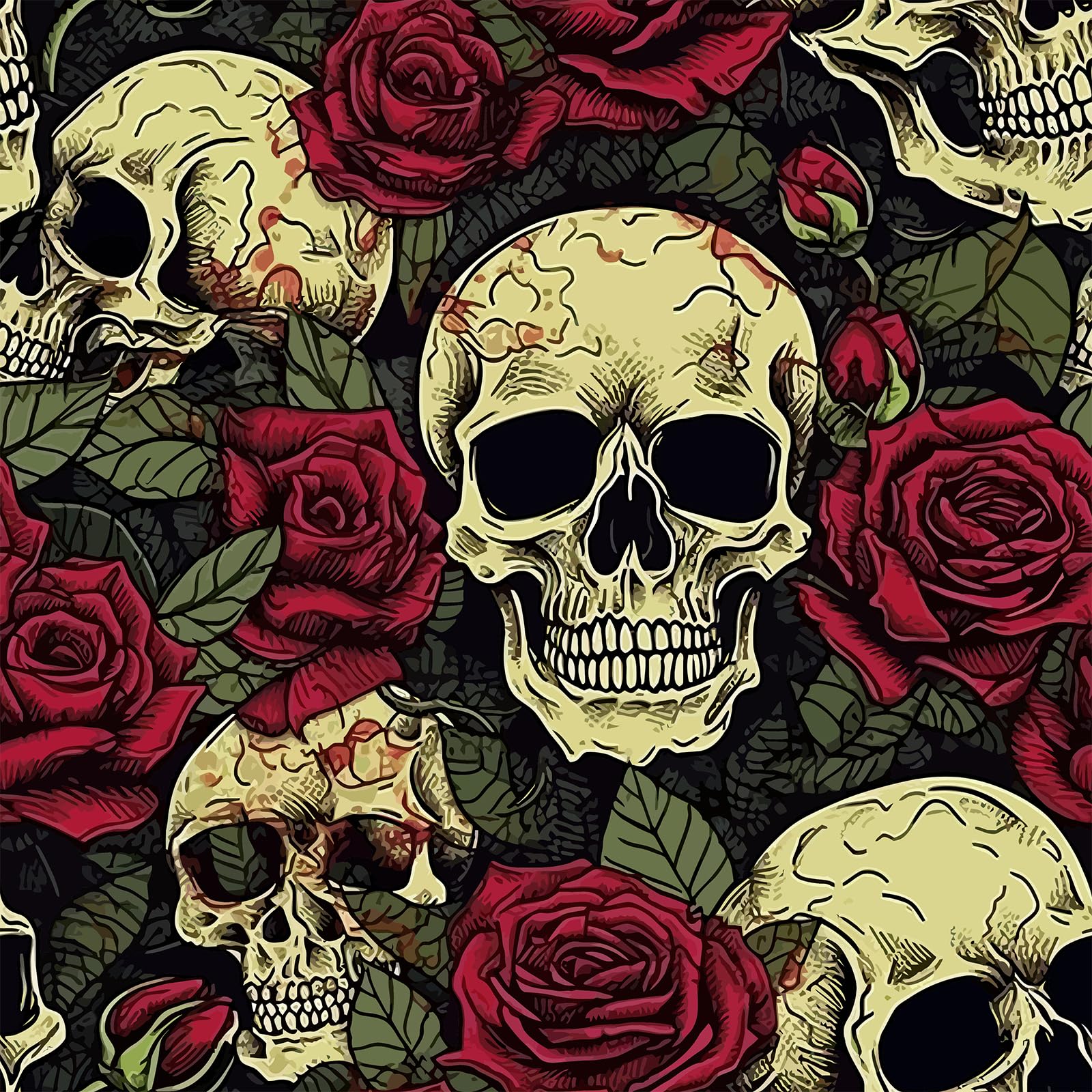 VaryFloral Peel and Stick Floral Skull Wallpaper Red Rose Flower Gothic Wallpaper for Living Room Antique Scary Skull Contact Paper for Cabinets Home Decor 12x118 Removable Halloween Wall Paper