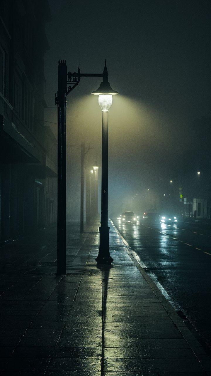 ” street lamp in the fog ” wallpaper iphone download HD 4k
