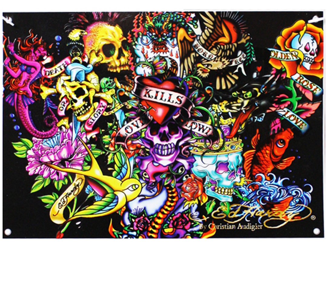 Ed Hardy Collage 7 X 5 Polyester Wall Banner