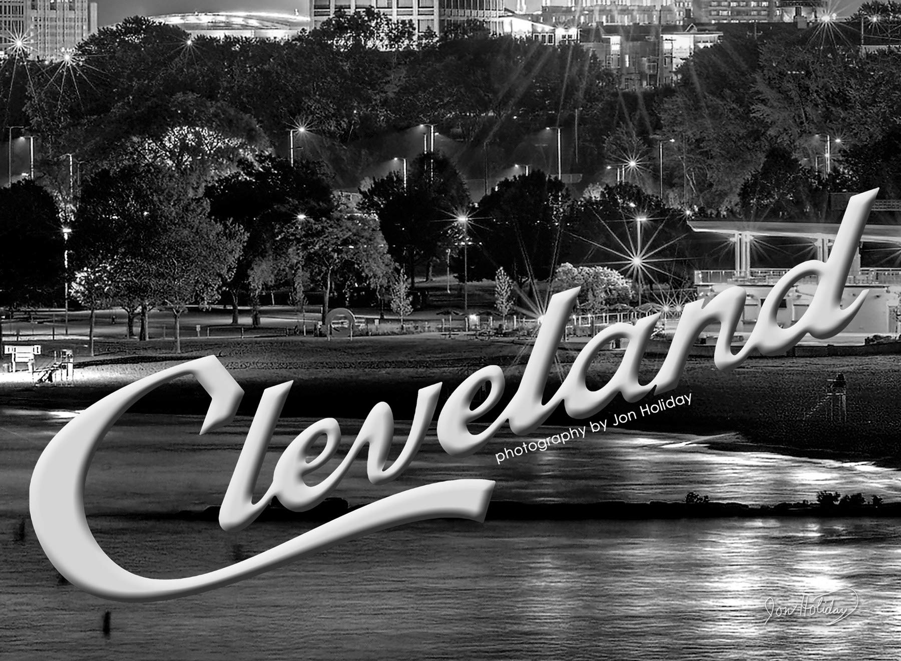 Cleveland Skyline UNFRAMED PRINT Poster Photo Night Black & White BW City Downtown 11.75 inches x 36 inches Ohio Photographic Panorama Picture Standard Size: Posters & Prints