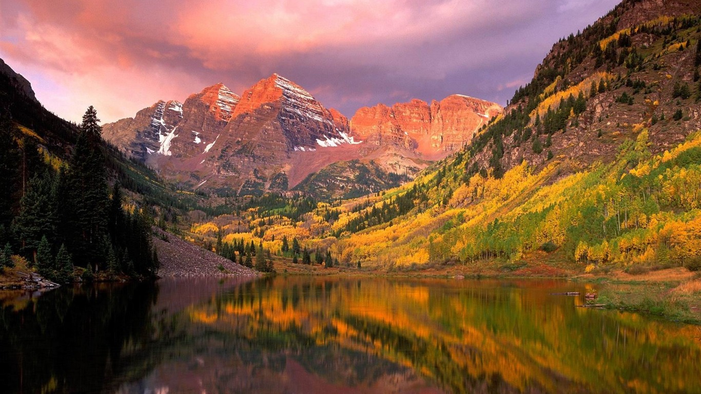 Mountains Autumn Reflection Picture HD Wallpaper