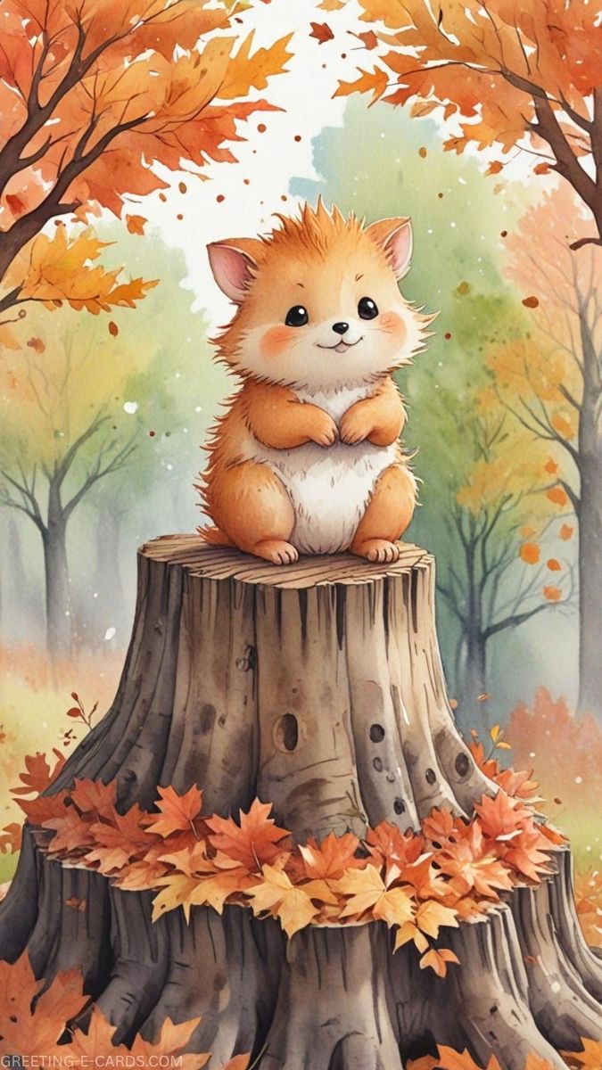 Cute Autumn Animal Phone Wallpaper