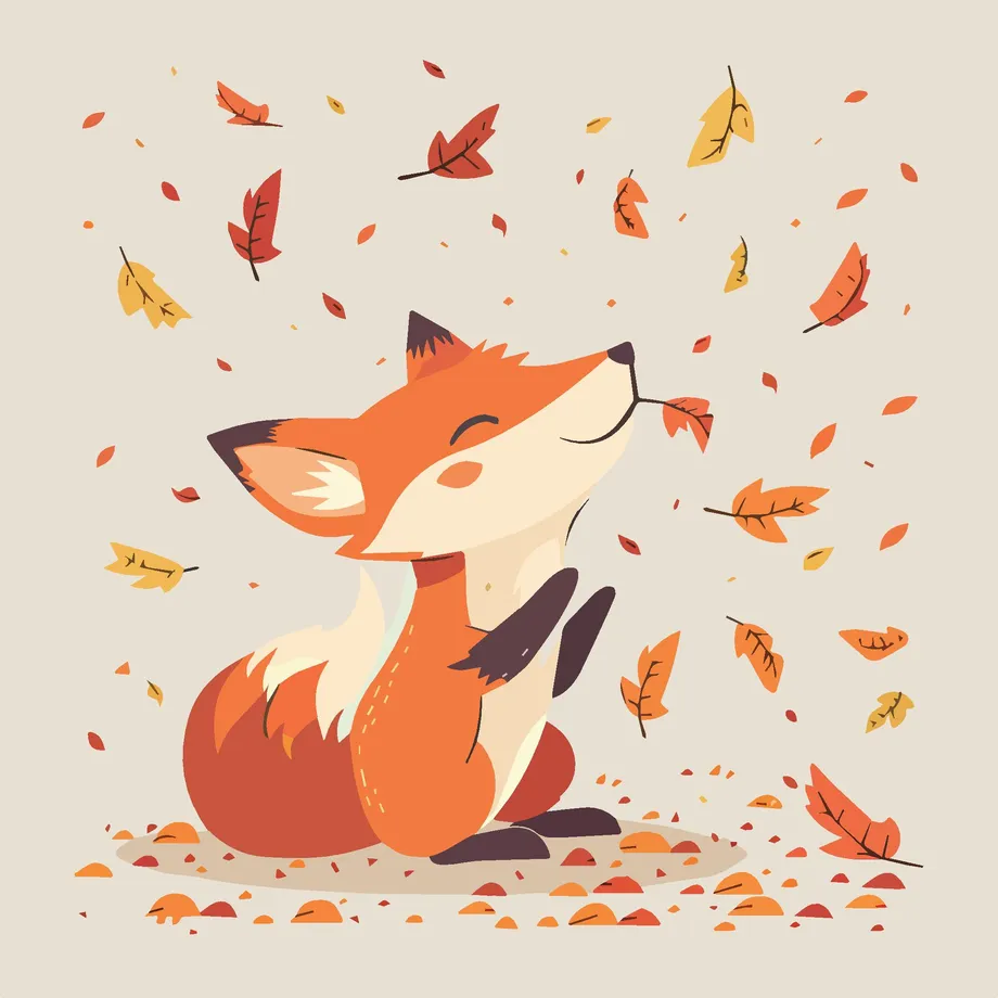 cute fox enjoying autumn falling leaves woodland animal wildlife fall season illustration background. Free VECTOR Download