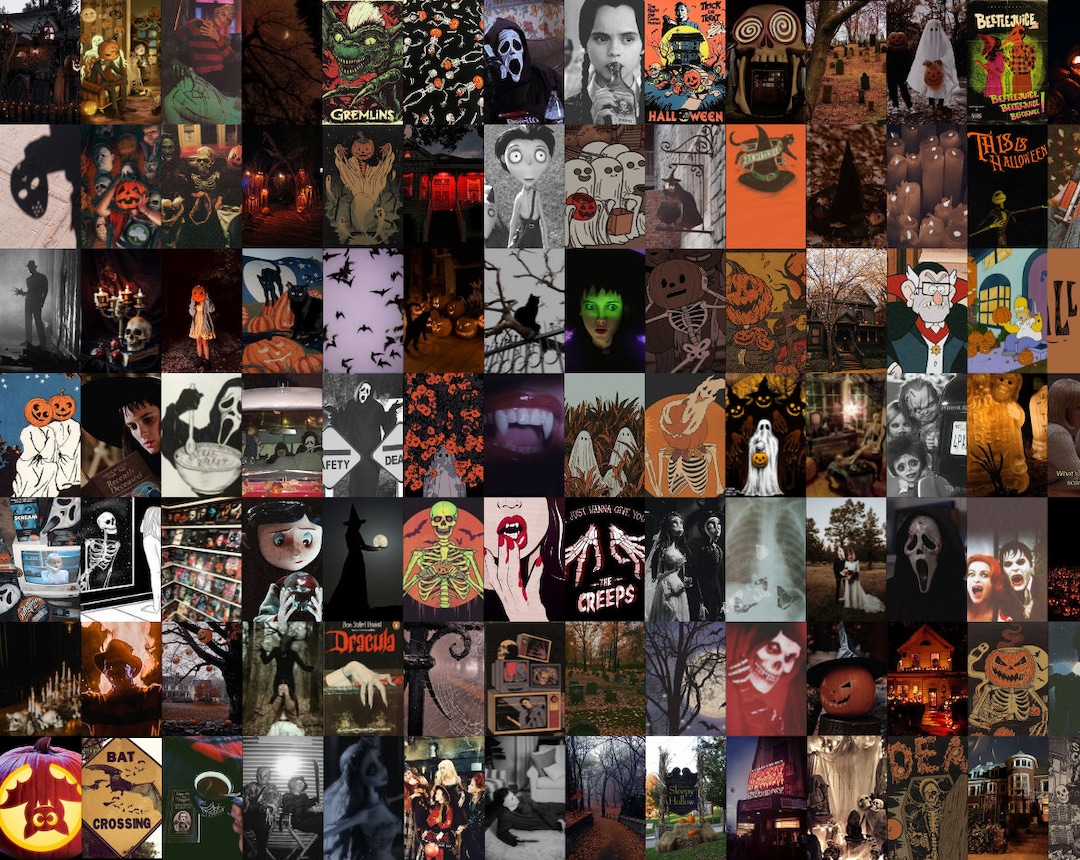 110PCS Halloween Fall Collage Kit. Halloween Photo Collage. Fall Breeze & Autumn Picture Room Decor. Fall Aesthetic. Orange and Black