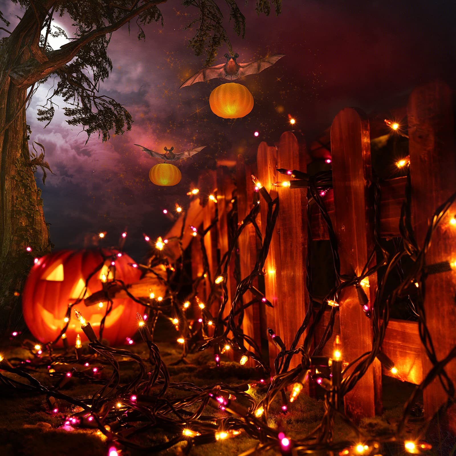 Toodour Orange & Purple Halloween Lights, 12.5ft 50 Count Incandescent Halloween String Lights, UL Certified Connectable Mini Bulbs String Lights for Outdoor, Indoor, Garden, Porch, Party, Home Decor, Home