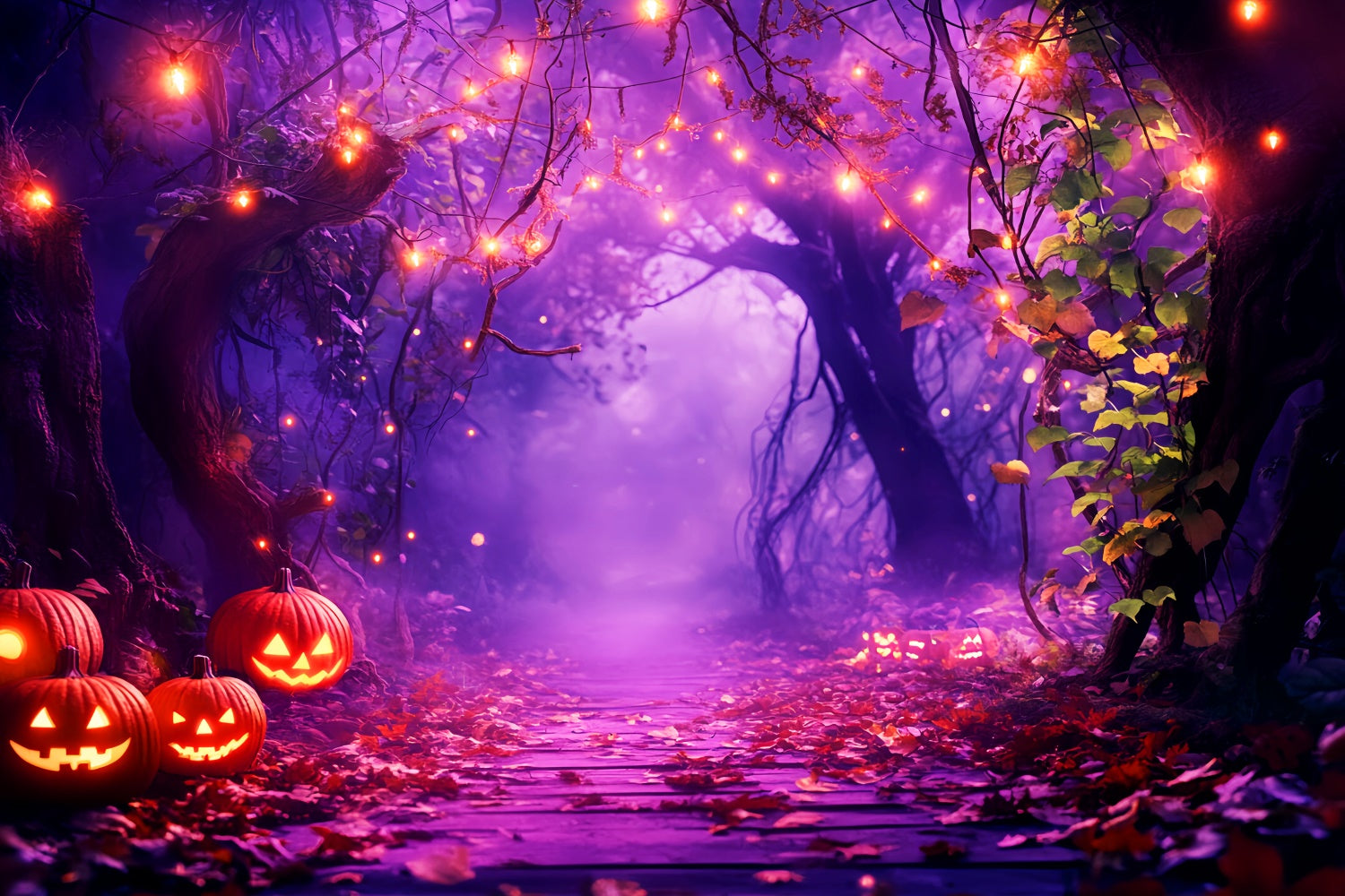 Forest Backdrops Pumpkin Glow Path Halloween Backdrop LXX57 69
