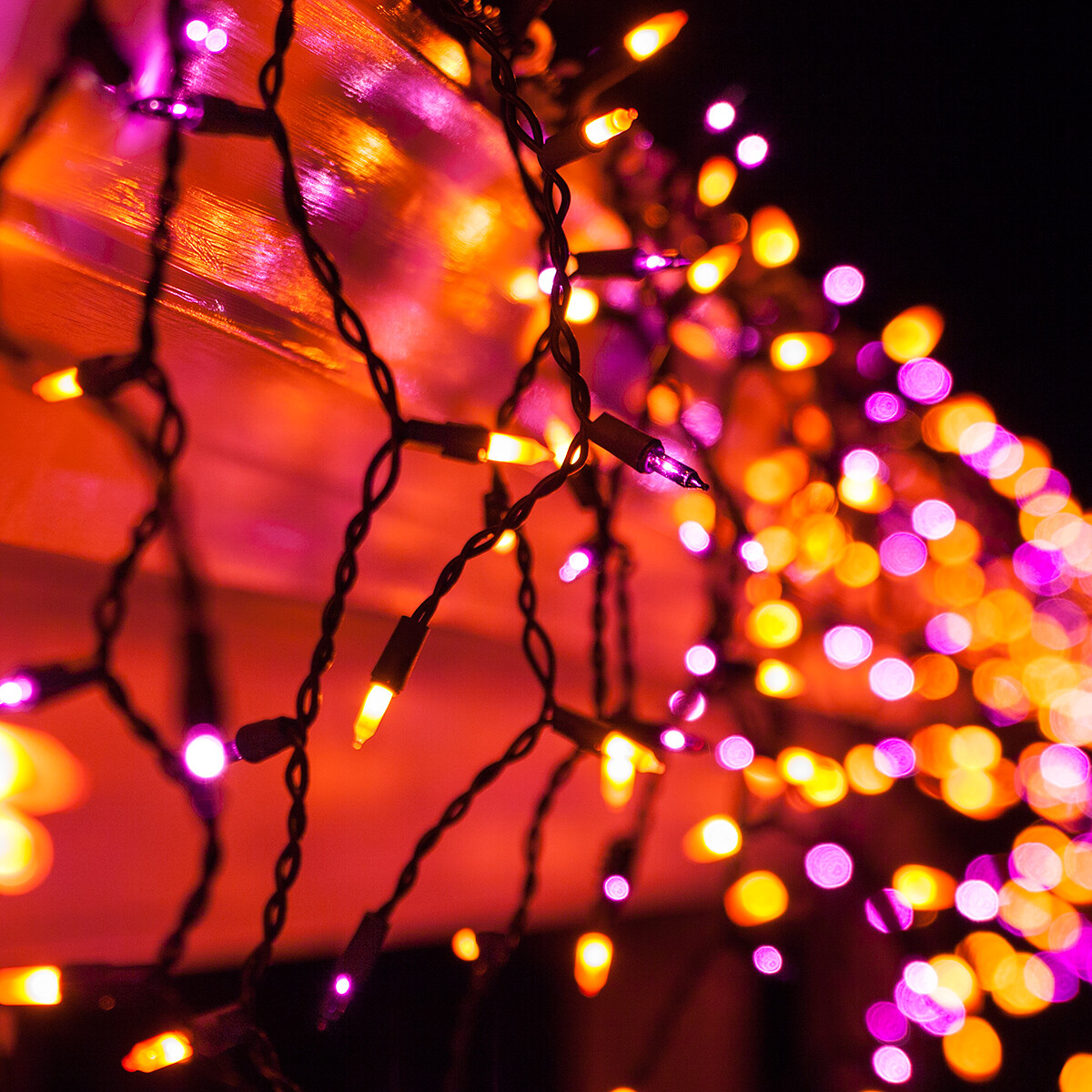 Purple Orange Halloween Net Icicle Party Lights Black Wire Holiday String Lights