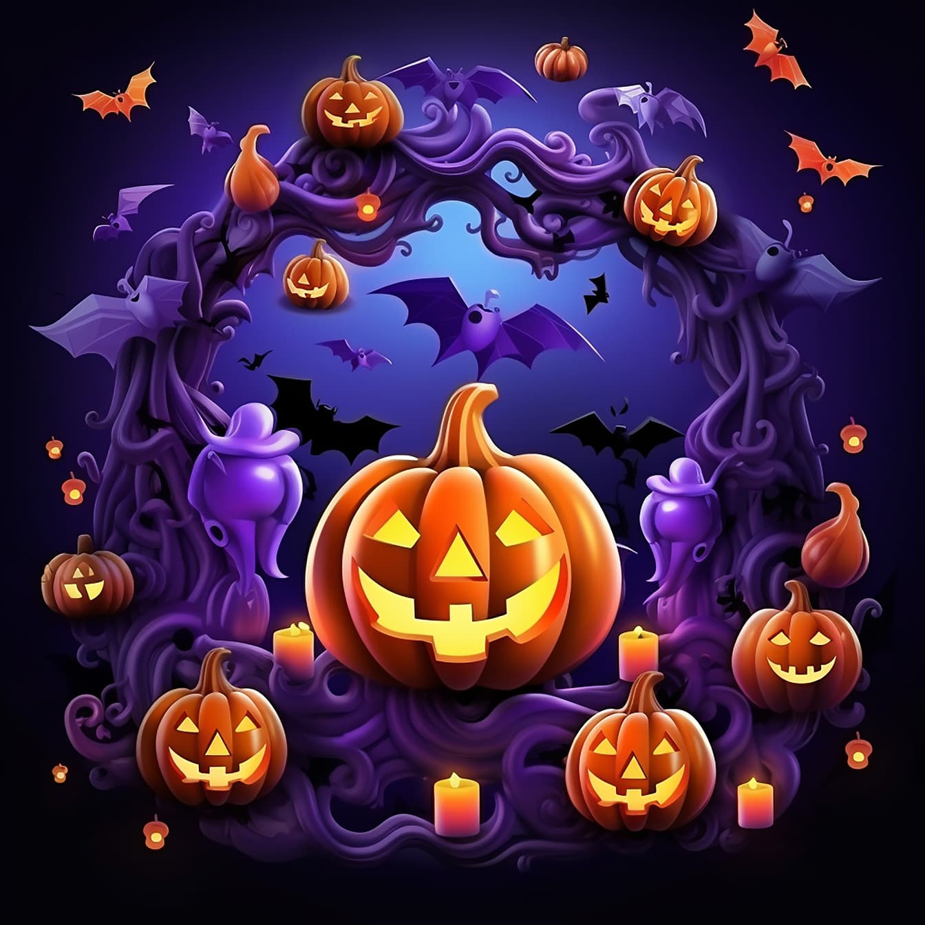 Free picture: Vibrant purple graphic of Halloween squash with purplish background