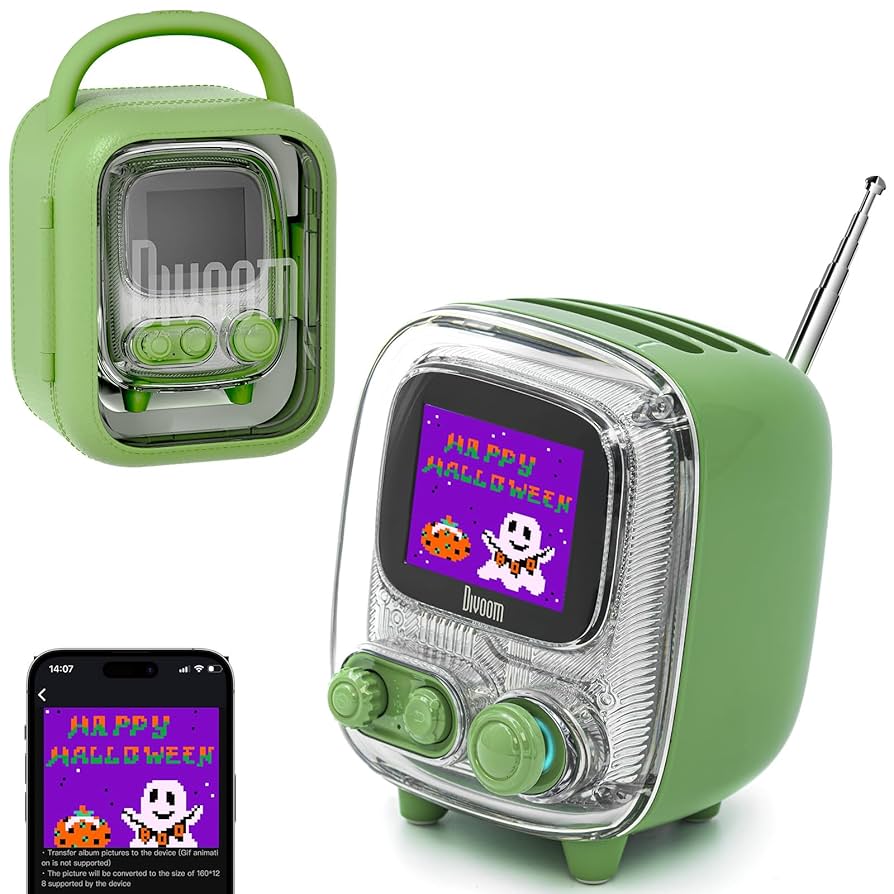 Divoom Tiivoo 2 Portable Bluetooth Speaker With FM Radio, Pixel Art Retro Mini Small Cute Wireless Speaker, Vintage Decor Suitable For Party Office Desk Home Bedroom Kitchen, Gifts For Women Men, Green