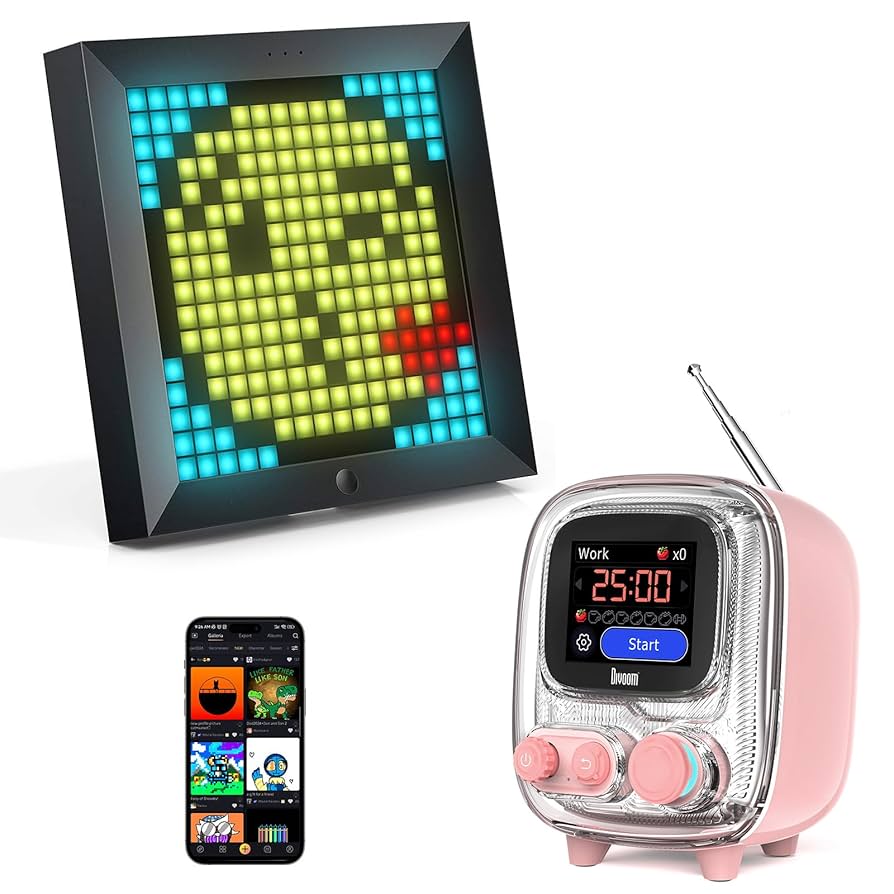 Divoom Tiivoo 2 Pink Pixel Art Mini TV Retro Bluetooth Speaker With FM Radio Pixoo Art Digital Picture Frame With 16x16 LED Display APP Control Animation Frame Wall