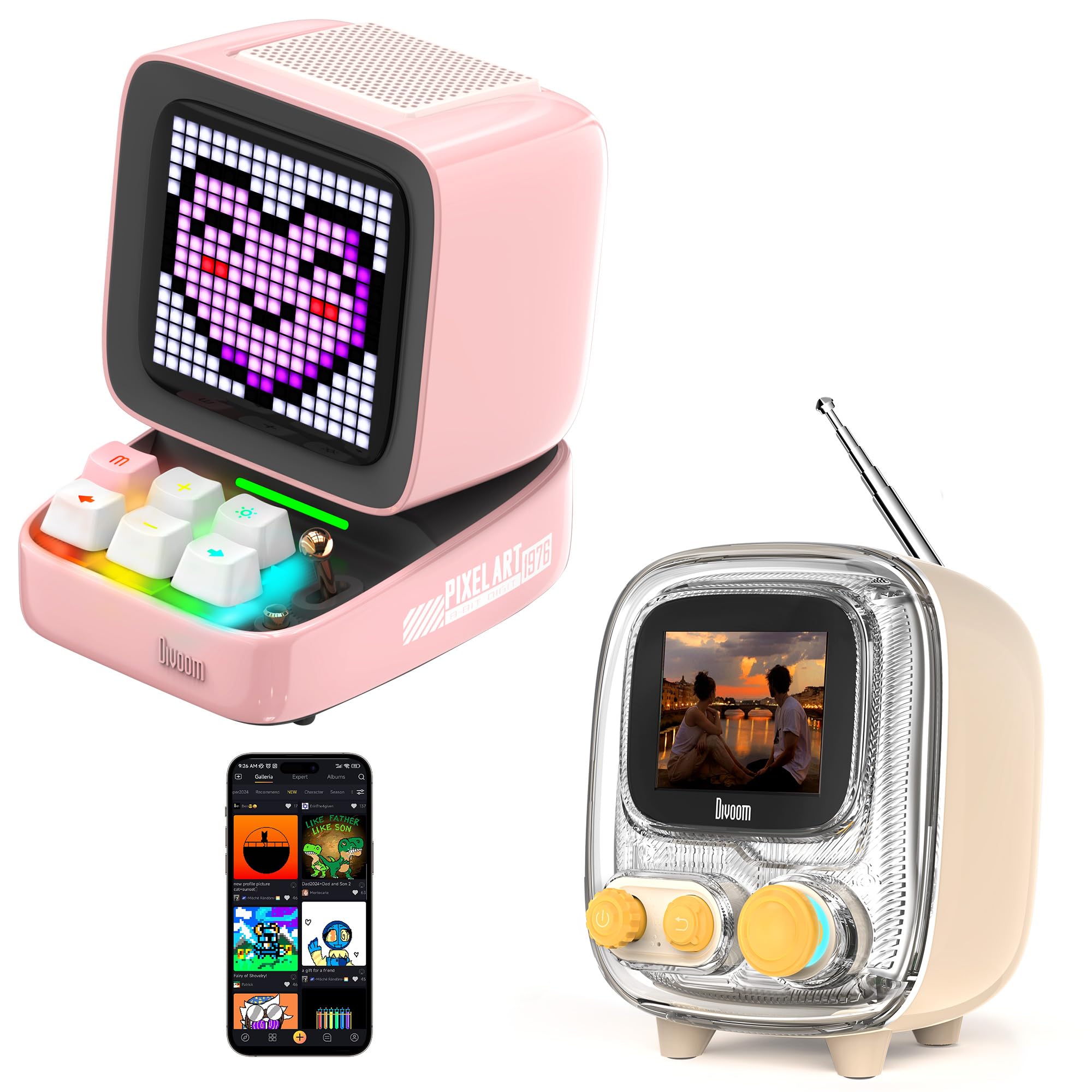 Divoom Ditoo And Tiivoo 2, Pixel Art Bluetooth Speaker, Suitble For Home, Room, Outdoor, Kitchen