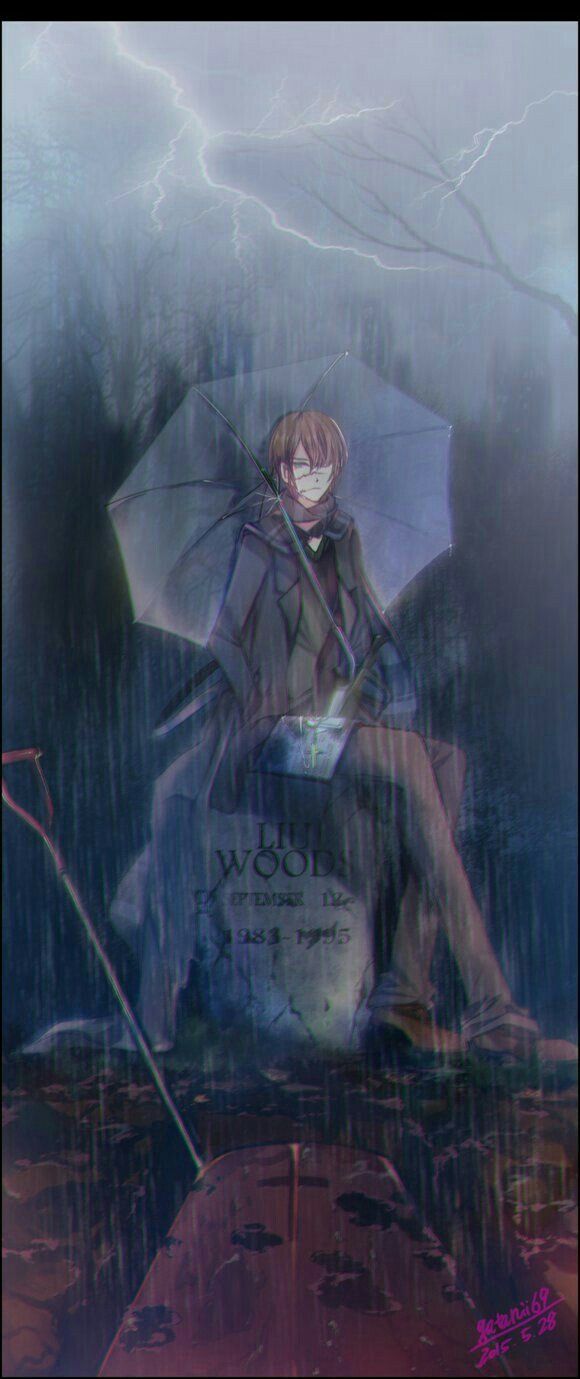 Homicidal Liu, raining, umbrella, grave, text; Creepypasta