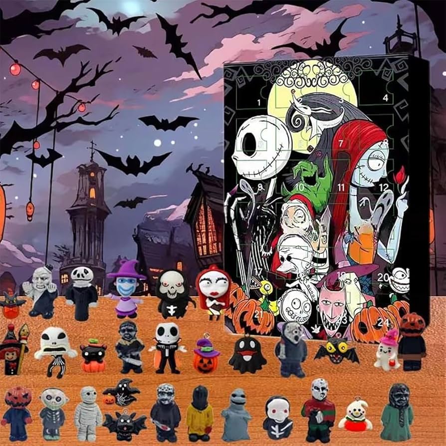 Halloween Advent Calendar 2025, Halloween Horror Movie Figures Advent Calendar, Halloween Countdown Calendar with 24Pcs Surprise Dolls, Nightmare Scary Halloween Doll Collectible Figures Gift (Style F), Home & Kitchen