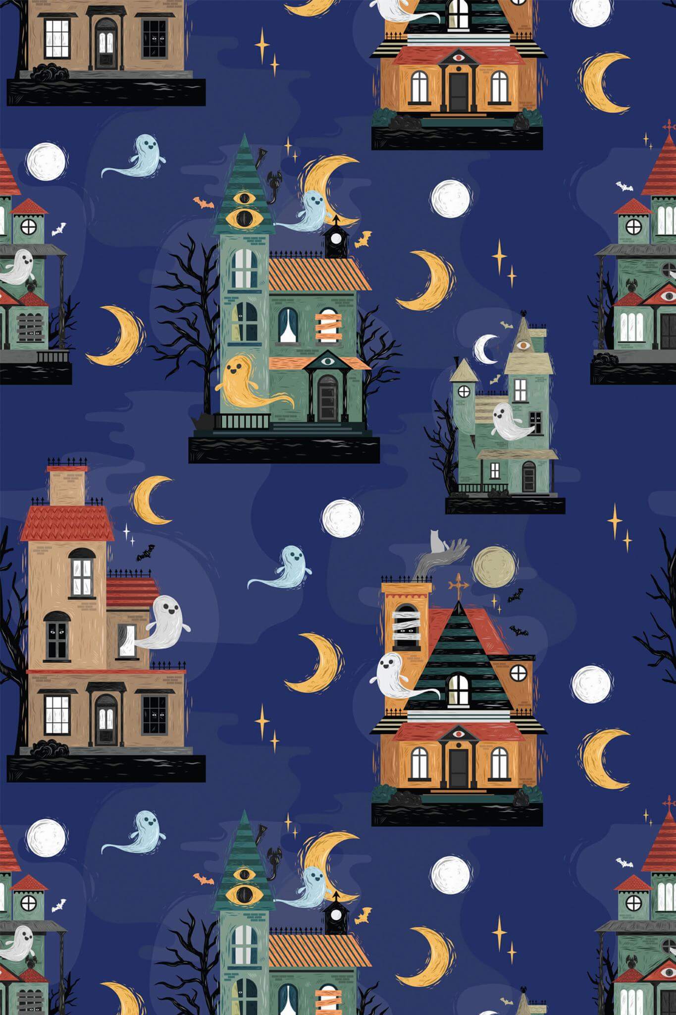 Cute Halloween Town Peel And Stick Wallpaper Or Non Pasted