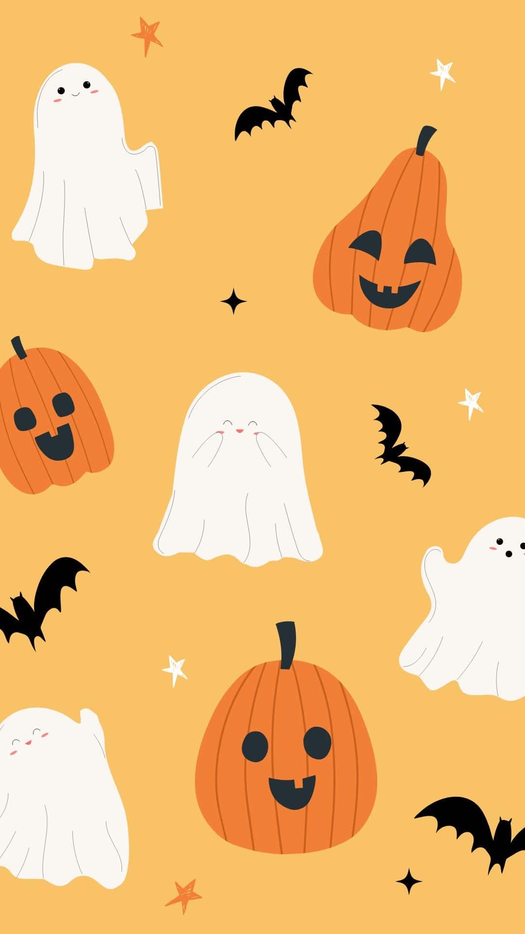 Pumpkin And Ghosts Cute Wallpaper Best Halloween Fall Seasonal Autumn 2025 Wallpaper For IPhone And Android