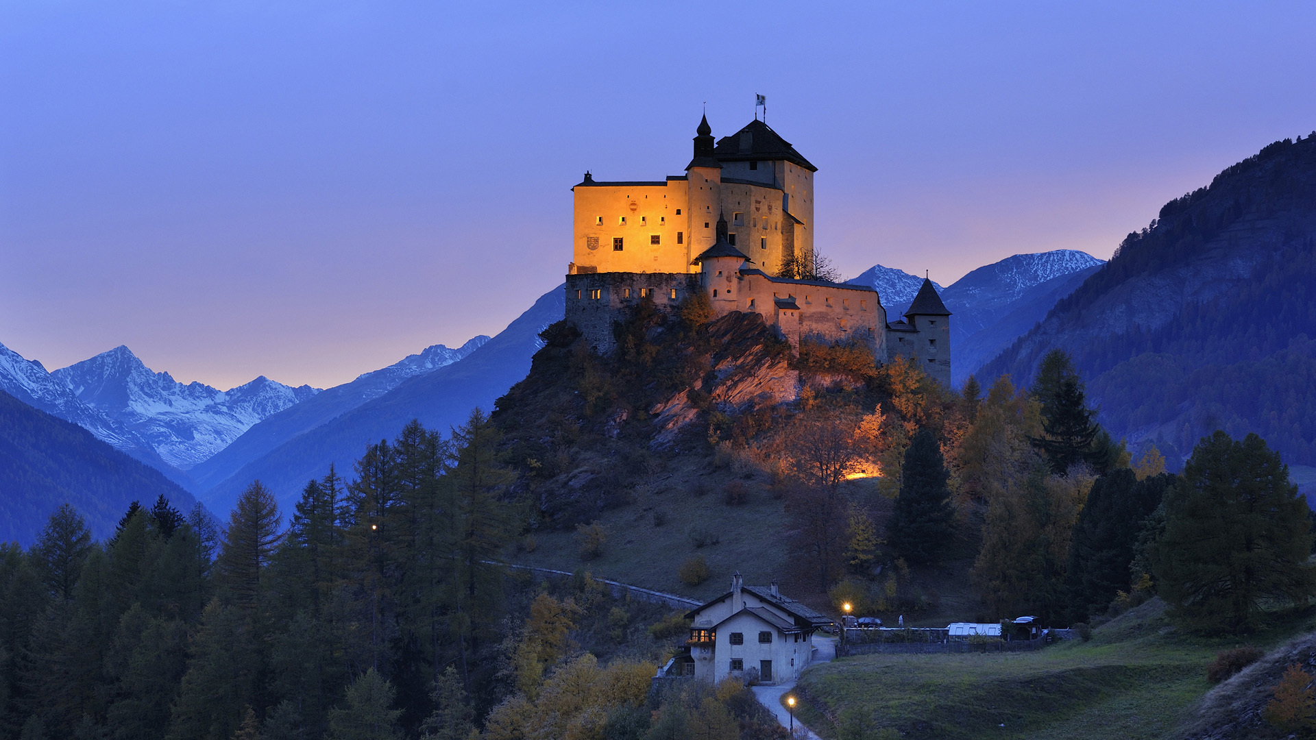 Wallpaper castle, the evening, hill, Switzerland, Engadin, Tarasp Castle for mobile and desktop, section разное, resolution 1920x1080