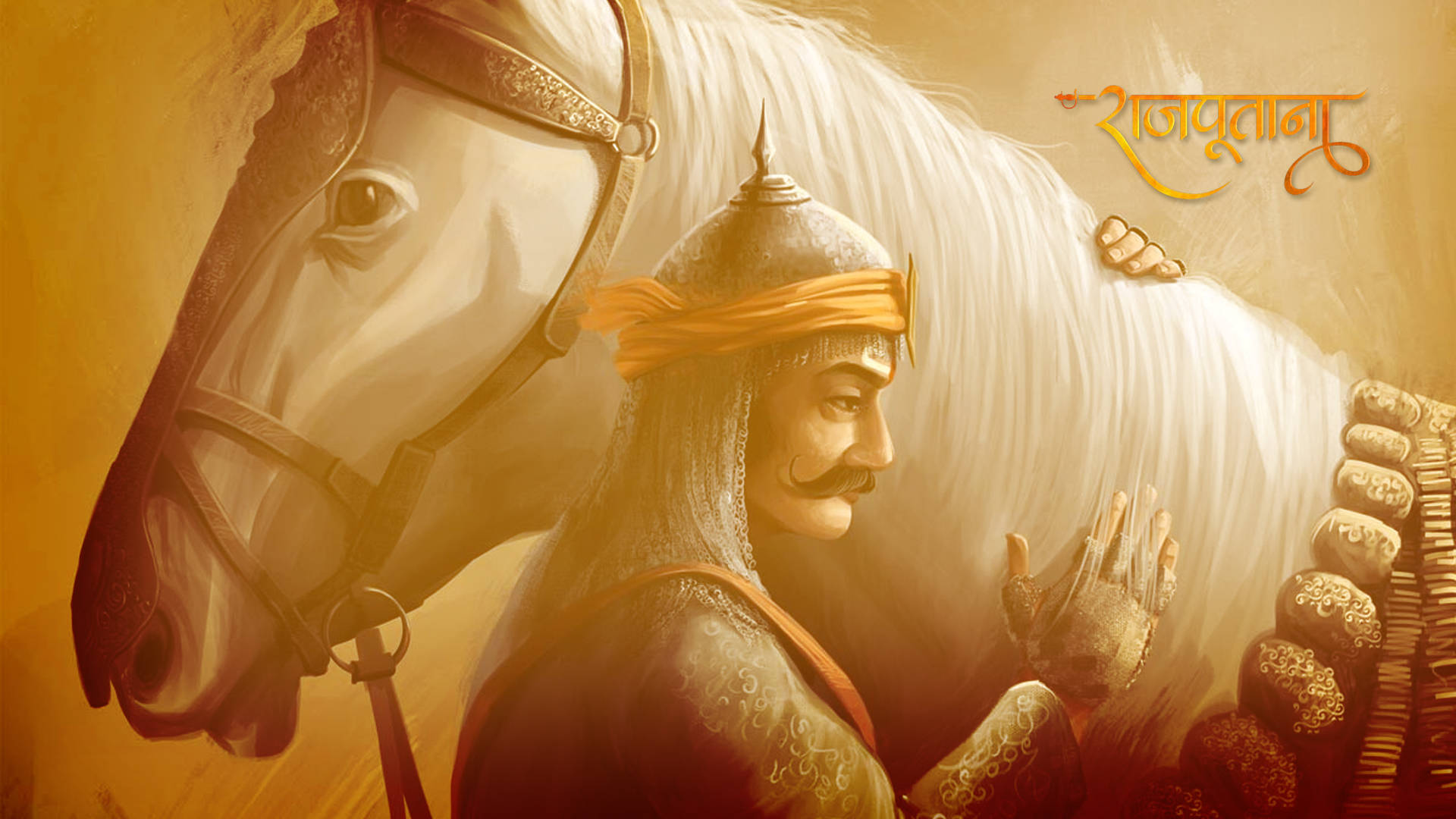 Download Spectacular depiction of a Rajputana Warrior On Horseback Wallpaper