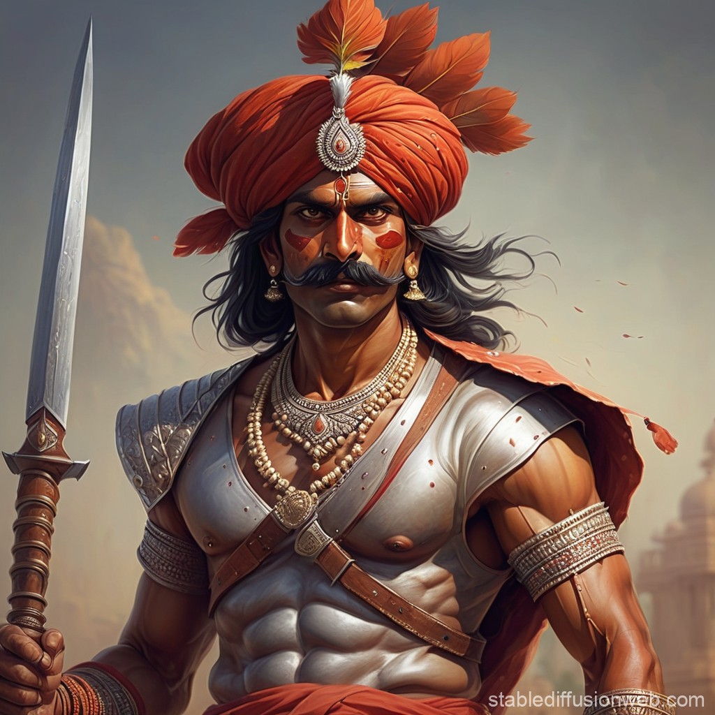 Rajput Warrior Portrait in Indian Regalia. Stable Diffusion Online
