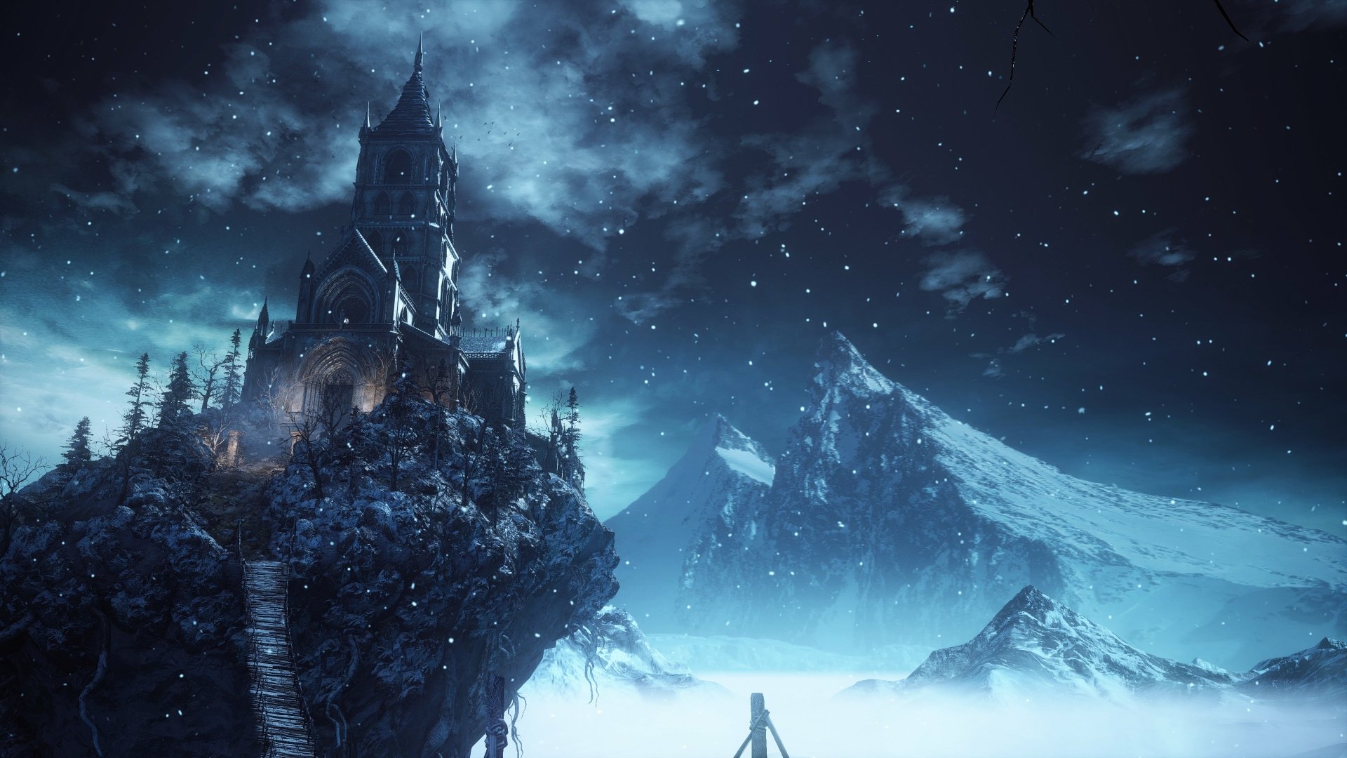 Dark Souls III Snowy Night Castle Ultra HD Wallpaper