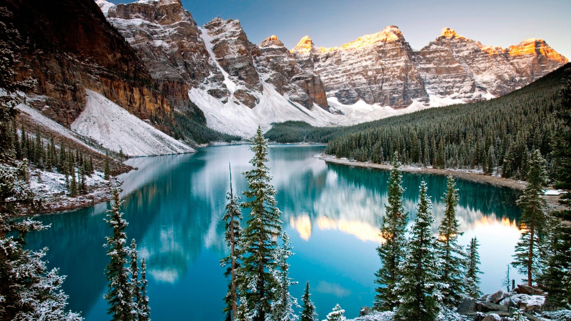 Winter Moraine Lake Alberta Canada Winter Theme Desktop Wallpaper