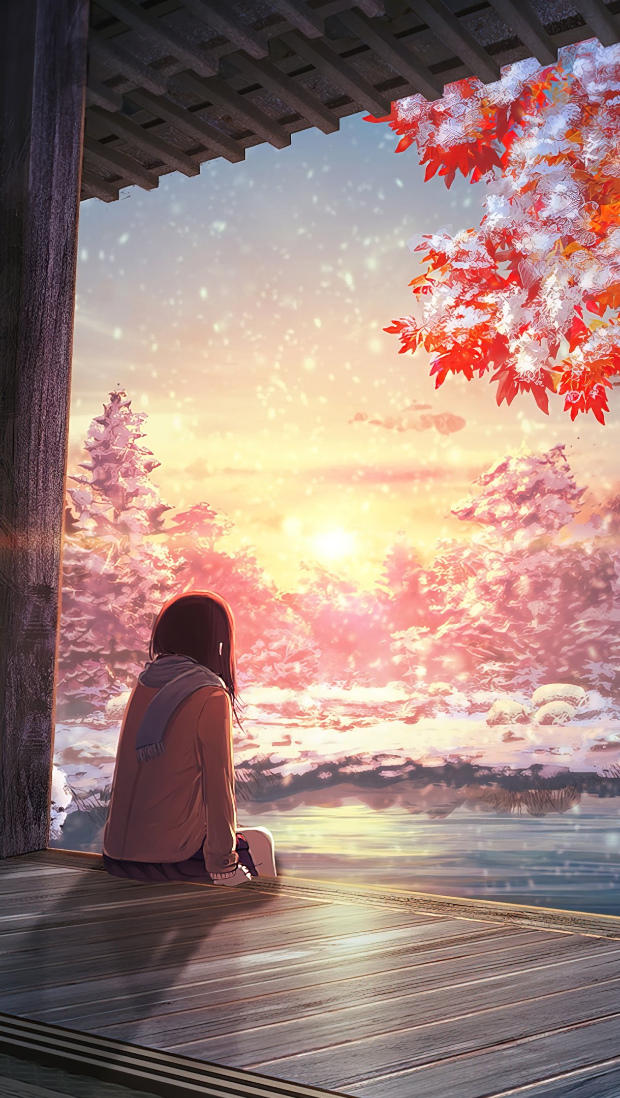 Anime girl autumn winter Wallpaper 4k for iPhone and Mobile Phone