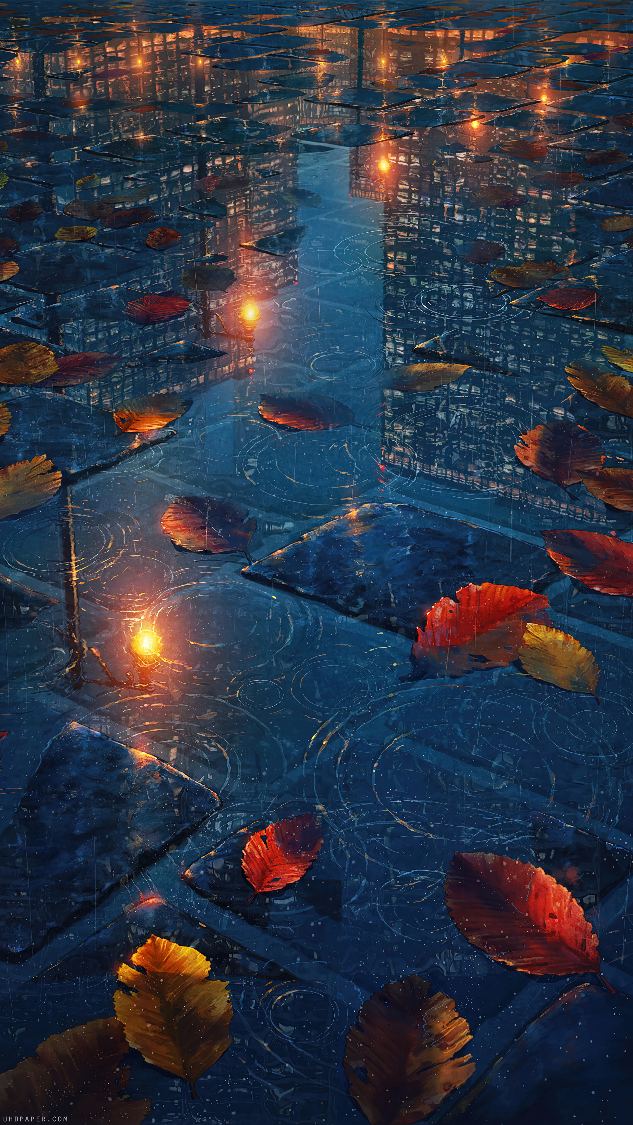 Autumn Leaf Water Ripple Anime 4K Wallpaper iPhone HD Phone f