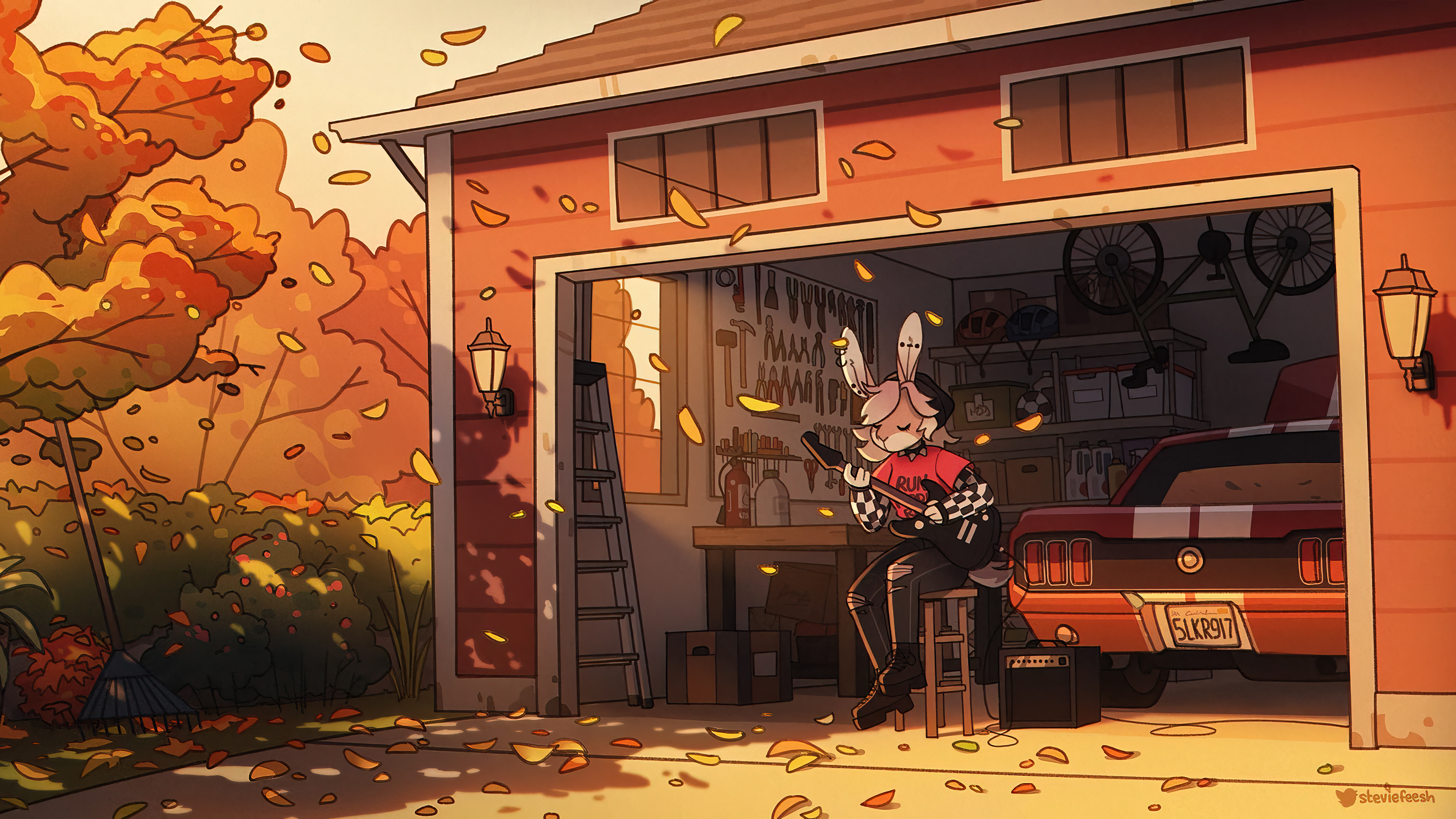 Playing Guitar Autumn Art Wallpaper 4K PC Desktop e