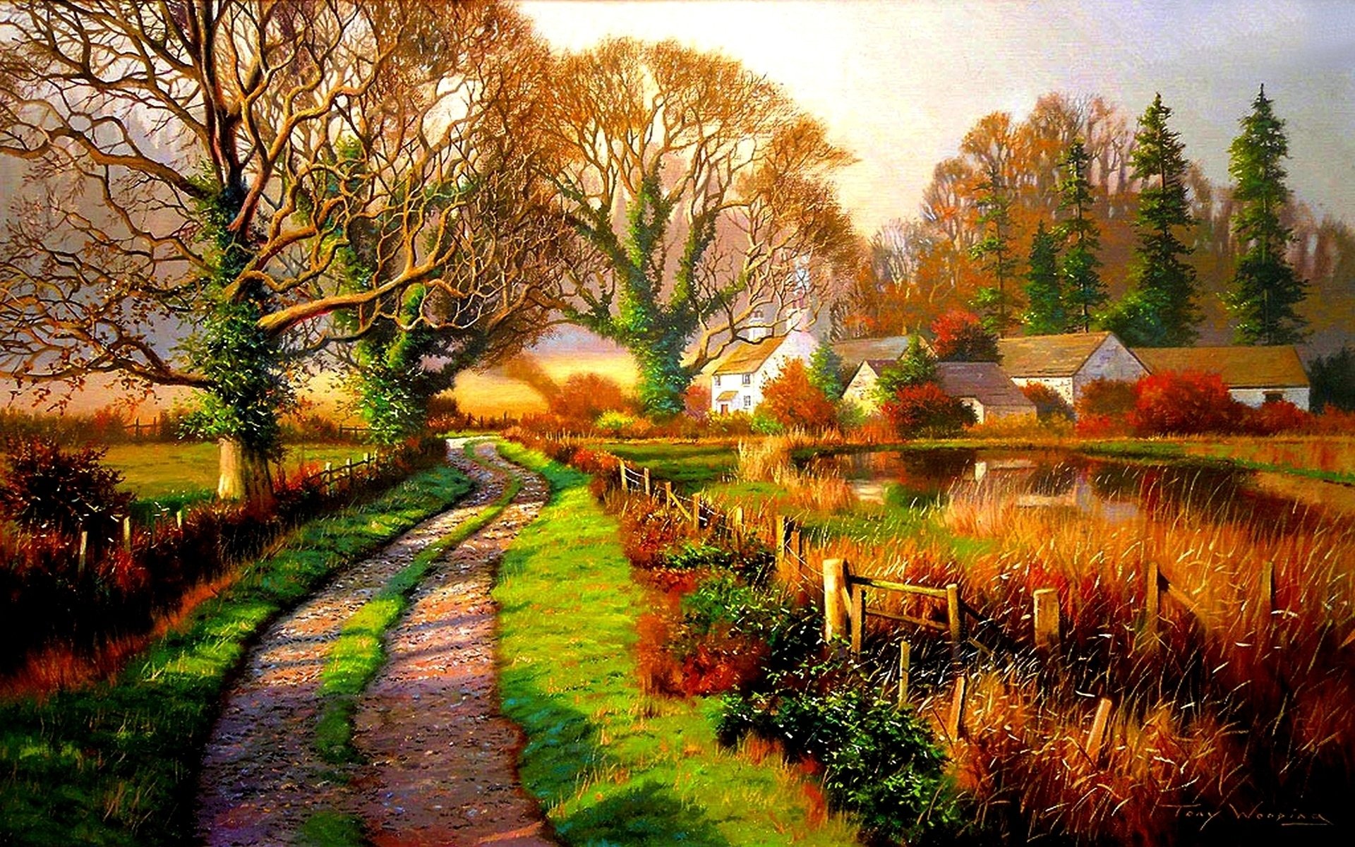 autumn, Painting Wallpaper HD / Desktop and Mobile Background