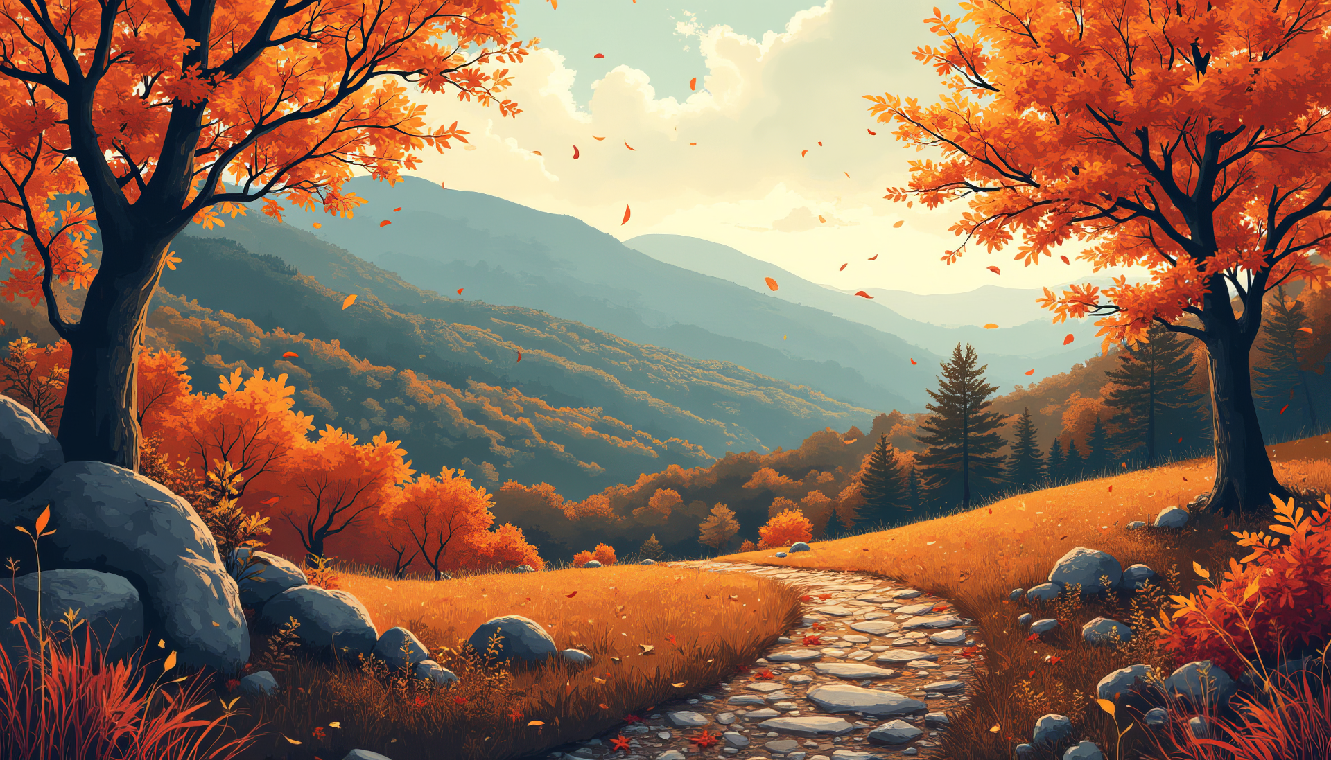 Autumn Serenity: An Artistic HD Wallpaper of a Scenic Road